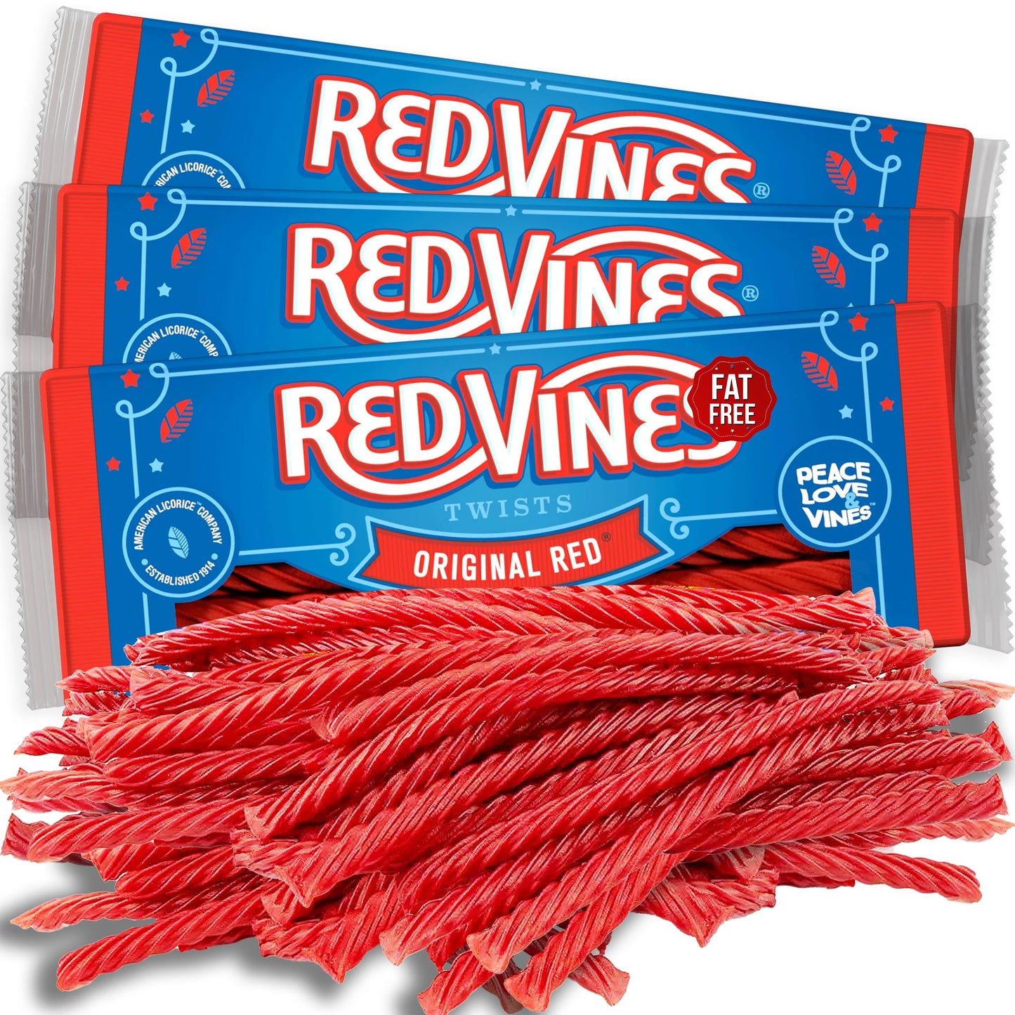 RedVines Red Licorice Bulk, 3 Pack, Original Red Licorice Twists, Soft and Chewy Licorice Christmas Candy Bulk, Fat Free, Raspbe
