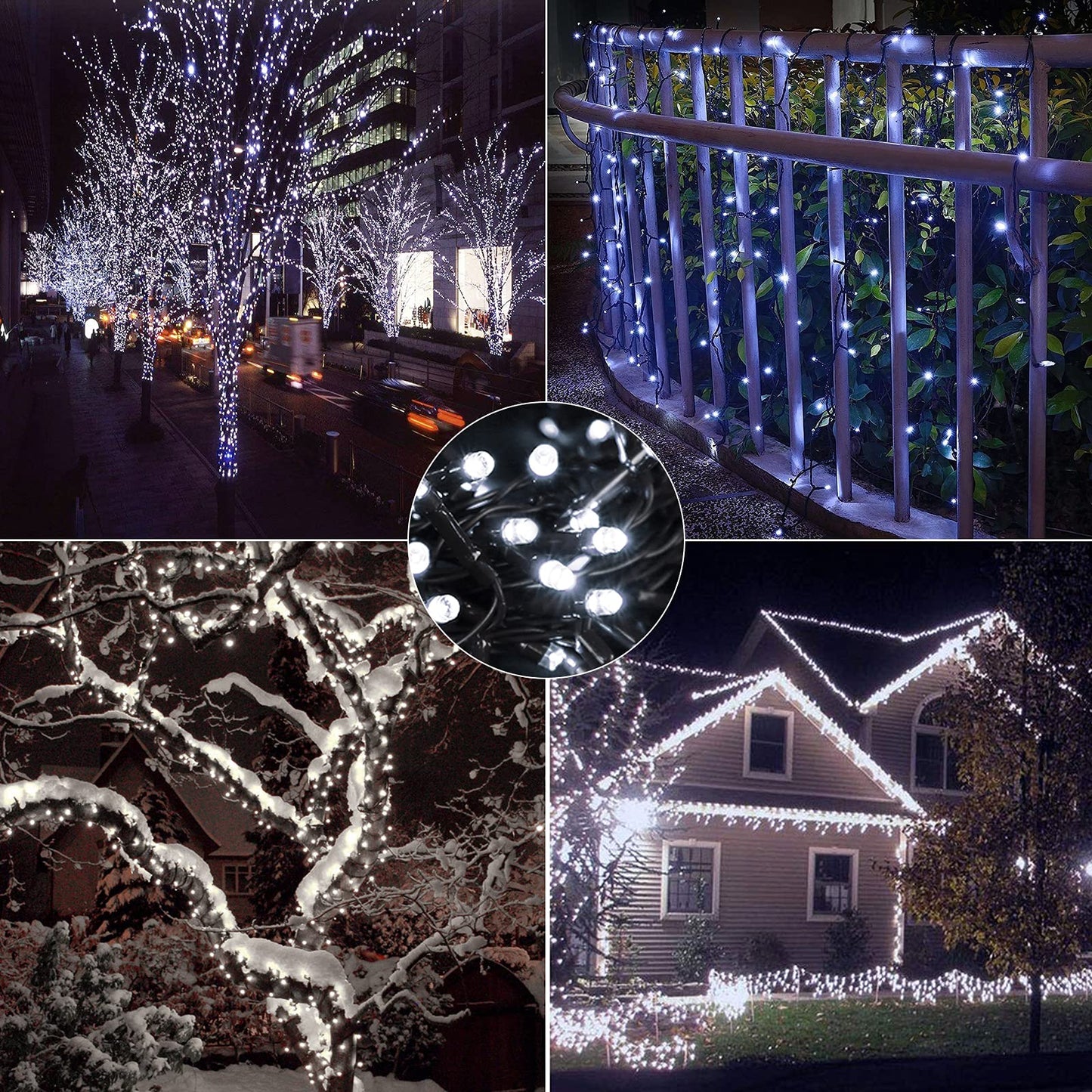 Flacchi Solar Christmas Lights 400 LED Cool White 2 Pack 144ft Waterproof Fairy Lights for Outdoor Garden, Patio, Fence, Balcony