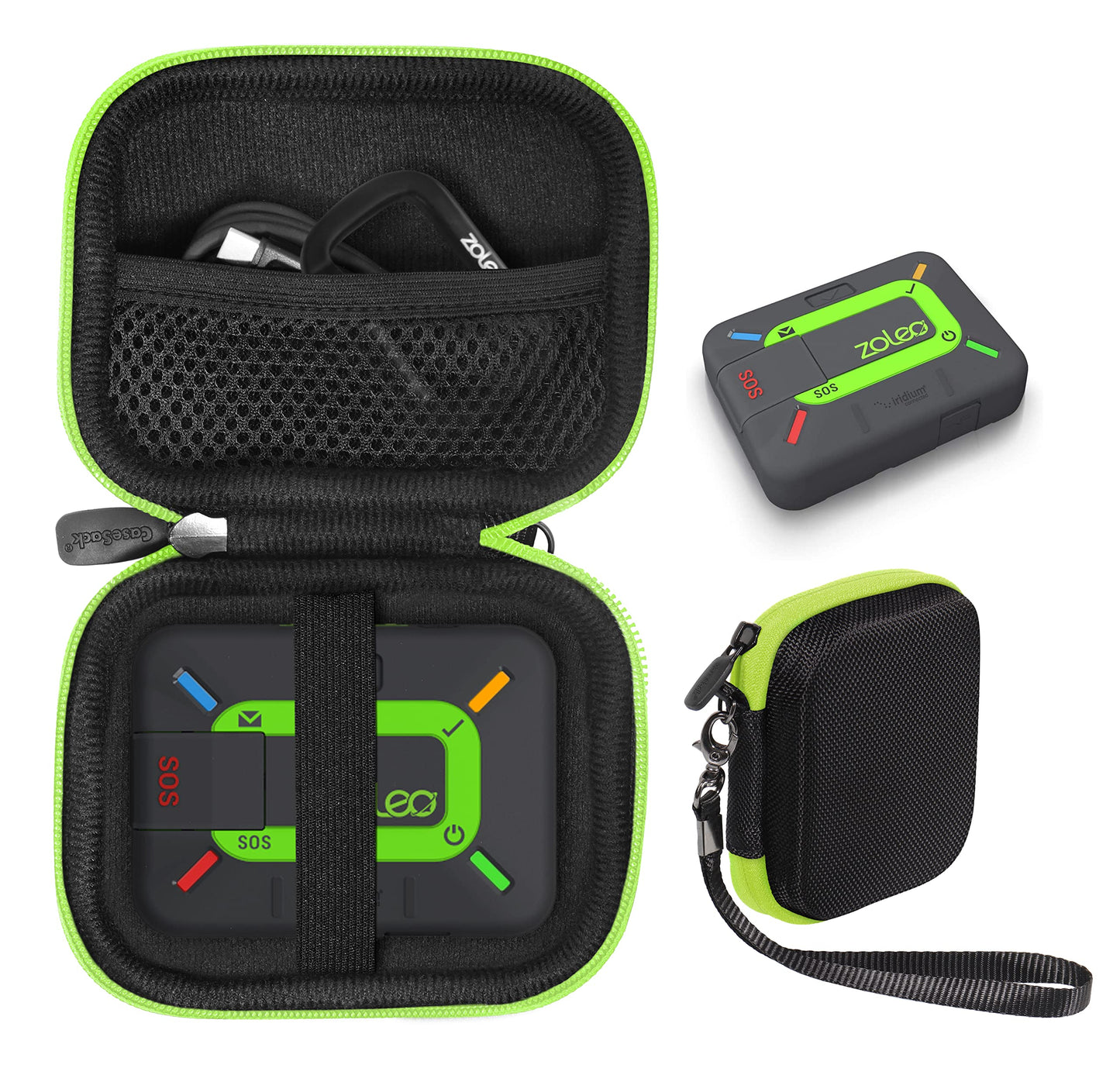 CaseSack case for ZOLEO Satellite Communicator Black with Green Zip to Match ZOLEO mesh Accessory Pocket (Black with Green Zip)-New