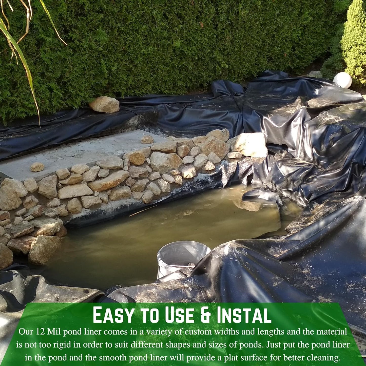 Farm Plastic Supply - 12 Mil String Reinforced Black/White Pond Liner - 12 Mil Fish Pond Liner, Pond Liners for Outdoor Ponds, Koi Ponds, Garden Fountain, Containment Liner (12' x 25')