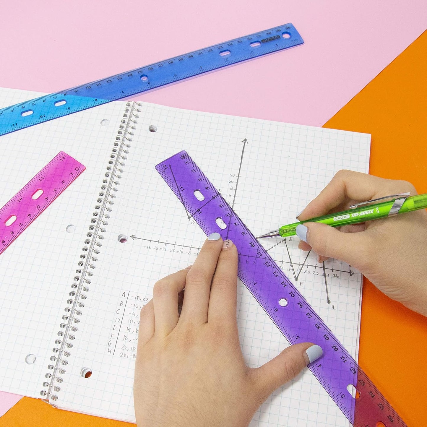 BAZIC Products Jeweltones Color Plastic Ruler 12" (30cm), Inches Centimeter Metric Measuring Drafting Rulers, for Students School Supplies (4/Pack), 2-Packs