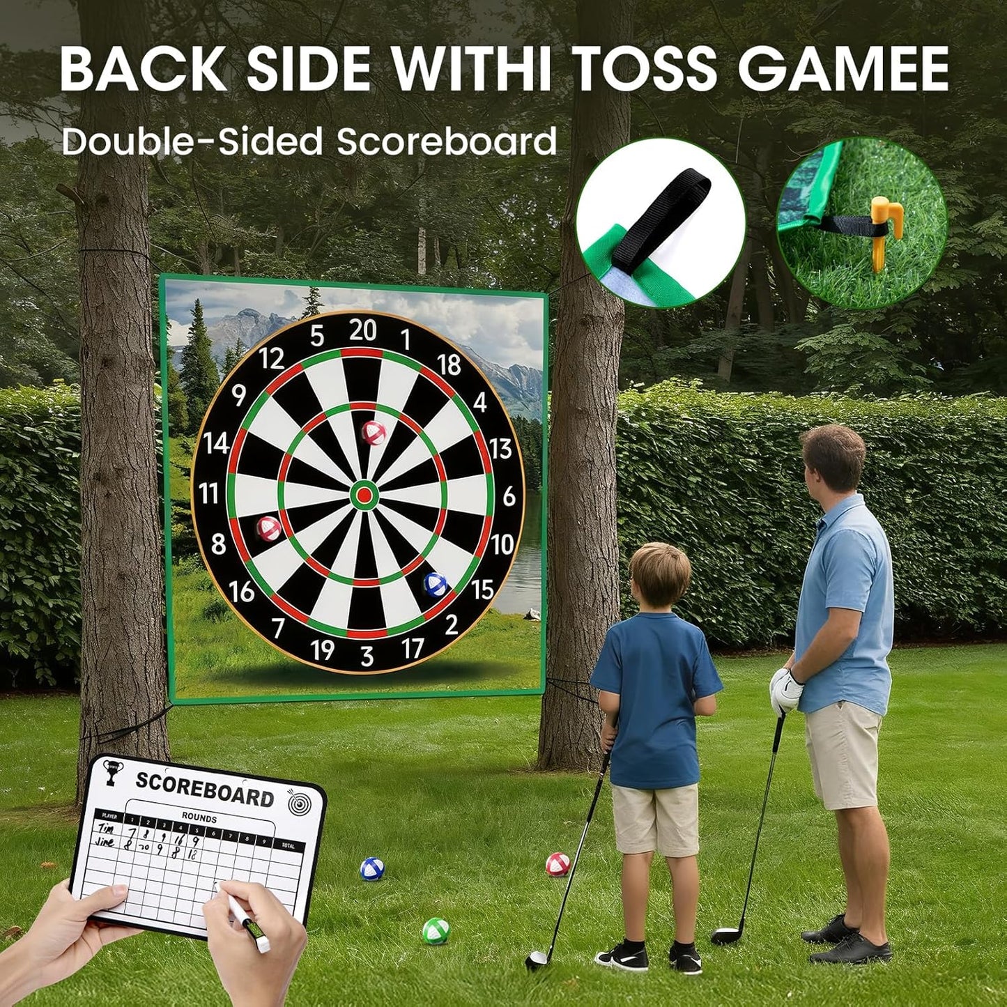 Golf Chipping Game 70"x70" Double Sided Golf Game Practice Mat Kits with 20 Sticky Balls, 1 Portable Storage Bag Starting Games Anytime, Ideal Birthdays for Kids Adults(No Club)