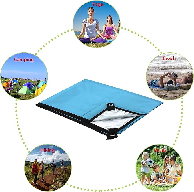 WoneNice 118 x 118 inches Camping Tarp for Tent, Tent Footprint, Sun Tarp, Ground Tarp, Insulated Thermal Silver Coating Survival Tarp for Beach, Car or Camping and Adventure