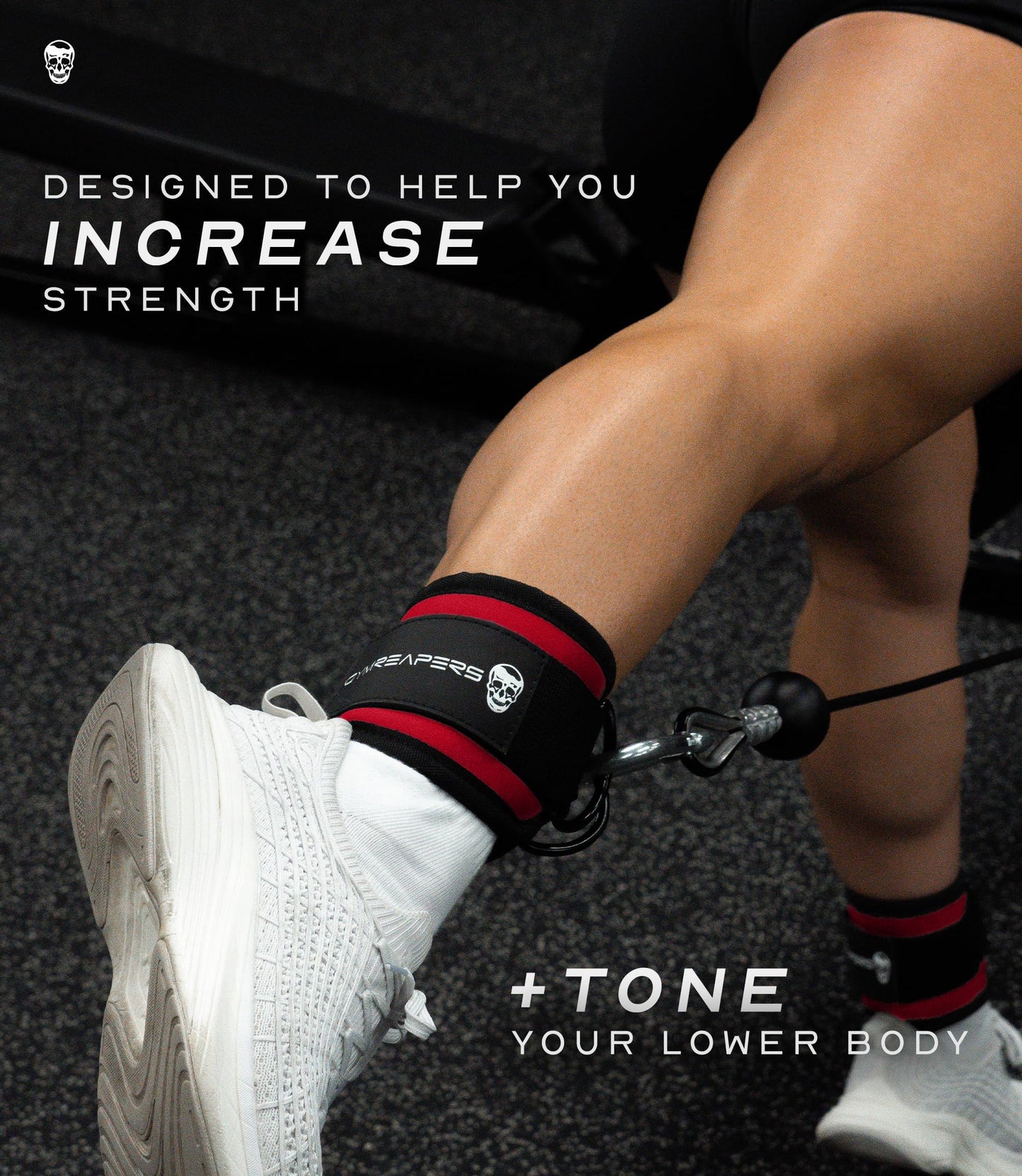 Gymreapers Ankle Strap (Single) For Cable Machine Kickbacks, Glute Workouts, Lower Body Exercises - Adjustable Leg Strap with Neoprene Padding (Red, Single)