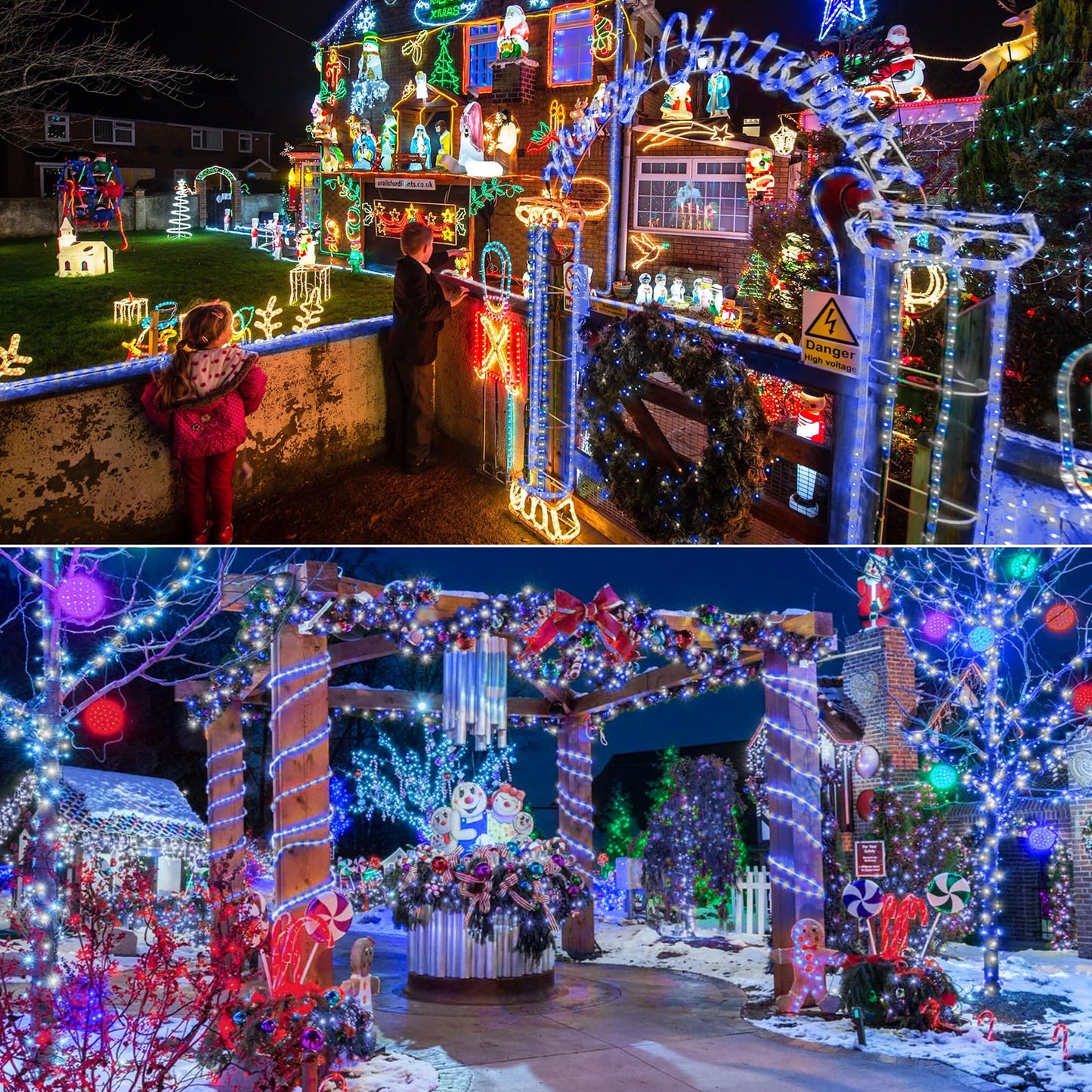 200Ft Led Rope Lights Outdoor 1440 Led Flexible Tube Lights With 8 Modes Waterproof Led Rope Lighting For Outside Garden Patio Bedroom Party Pool Fences Indoor Outdoor Christmas Decor (White & Blue)