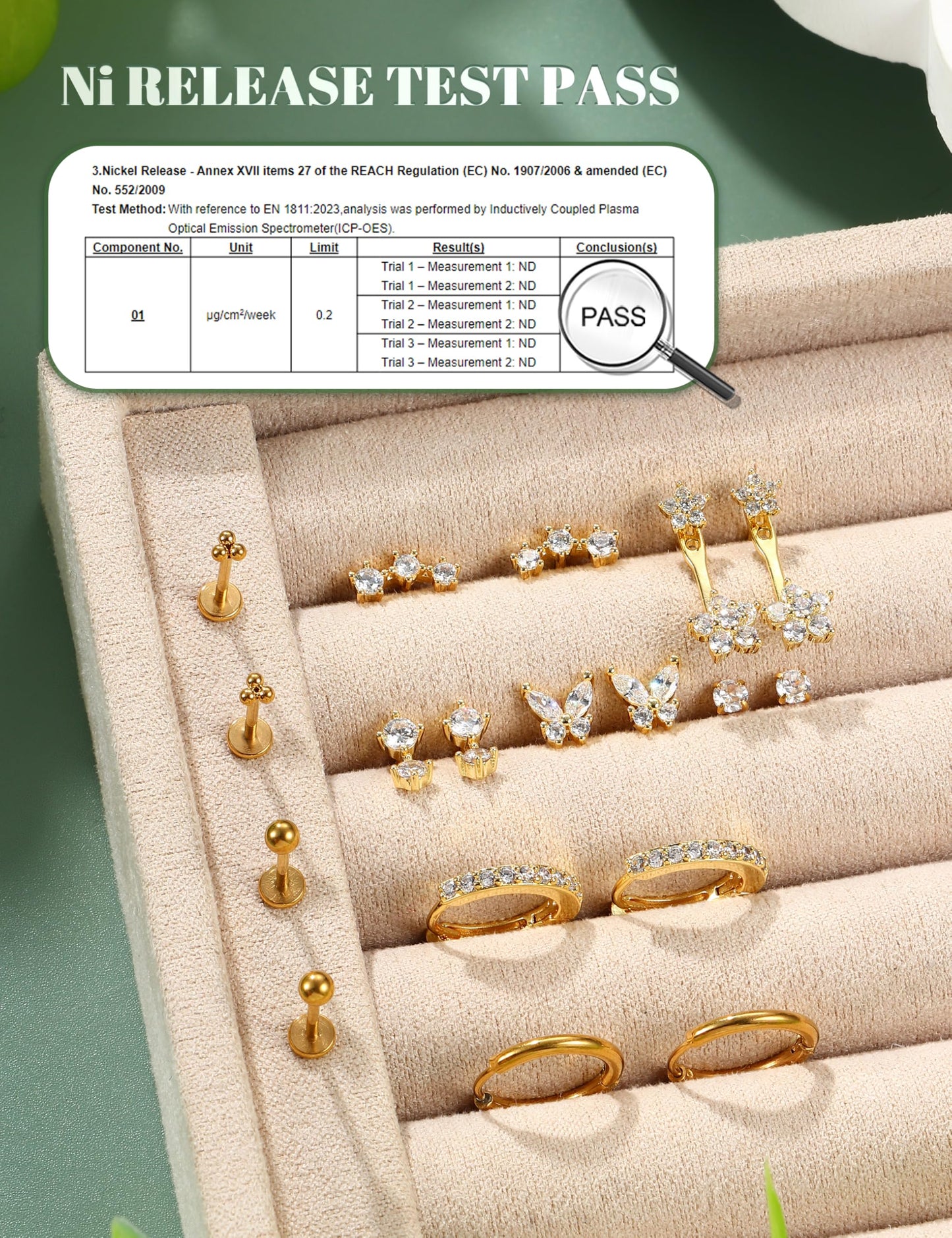 Besteel Threadless Flat Back Earrings Hypoallergenic - 9 Pairs 316L Surgical Steel Push in CZ Studs & Hoops Set for Women Men 14