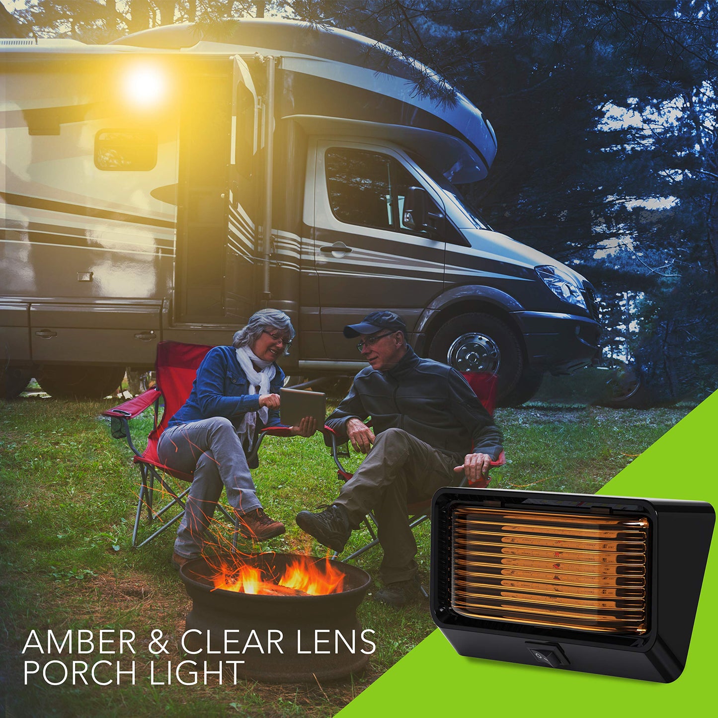 Leisure Led Rv Exterior Porch Light - 12V, 280 Lumen, Black Base, Clear & Amber Lens, 1-Pack, Model 10