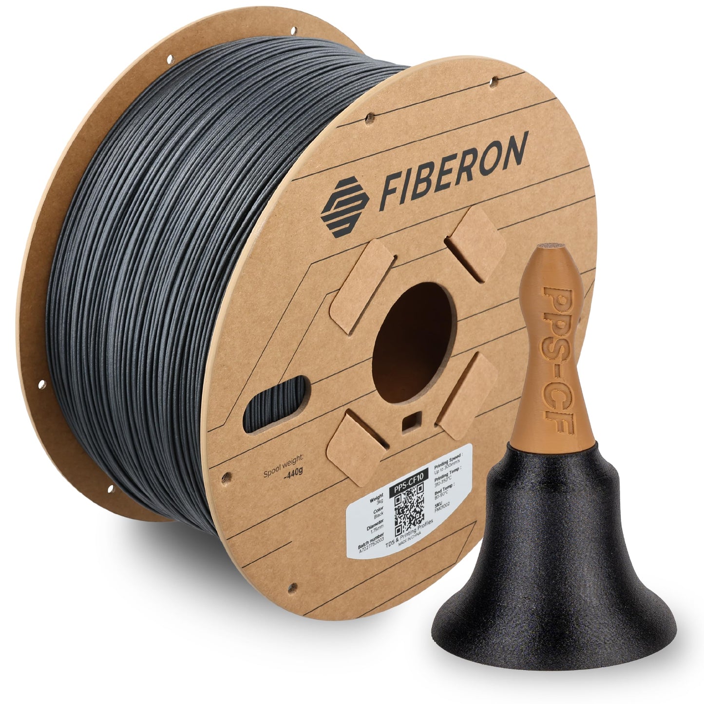 Polymaker Fiberon PPS-CF10 Filament Black 1.75mm 3kg, Extreme Heat Resistance - Fiberon Carbon Fiber Reinforced PPS 3D Printing