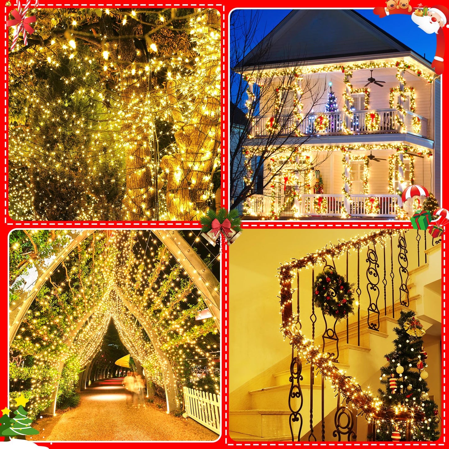 Areker Christmas Cluster Lights 760Led Warm White Christmas Tree Lights 25Ft 8 Modes&Memory Function With Dark Wire Waterproof Christmas String Lights Outdoor Indoor Garden Wedding