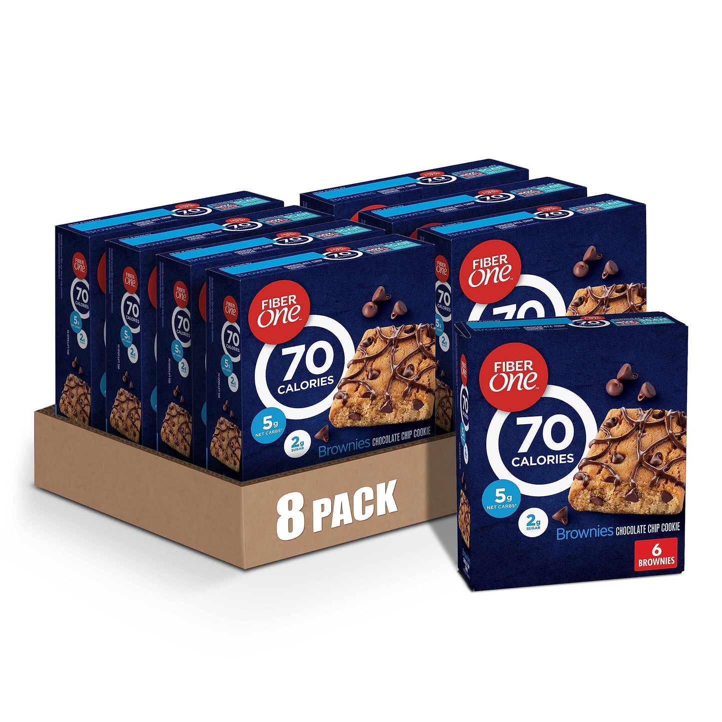 Fiber One 70 Calorie Brownies, Chocolate Chip Cookie, Snack Bars, 6 ct (Pack of 8)