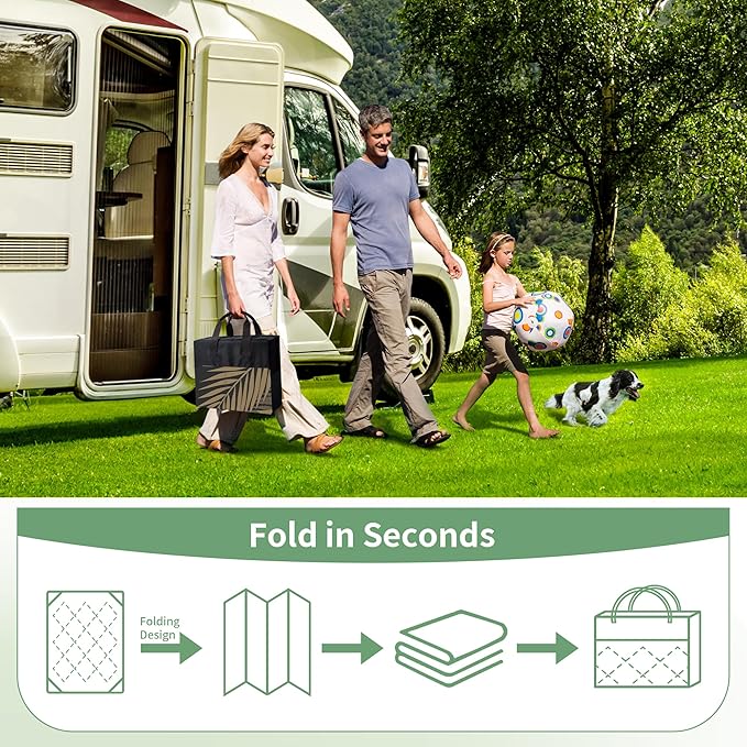 GENIMO Outdoor Rug 10' x 20' Waterproof for Patios Clearance, Reversible Outdoor Plastic Straw Camping Rug Carpet, Large Area Rugs Mats for RV, Camper, Deck, Balcony, Porch, Beach, Picnic, Black&Brown
