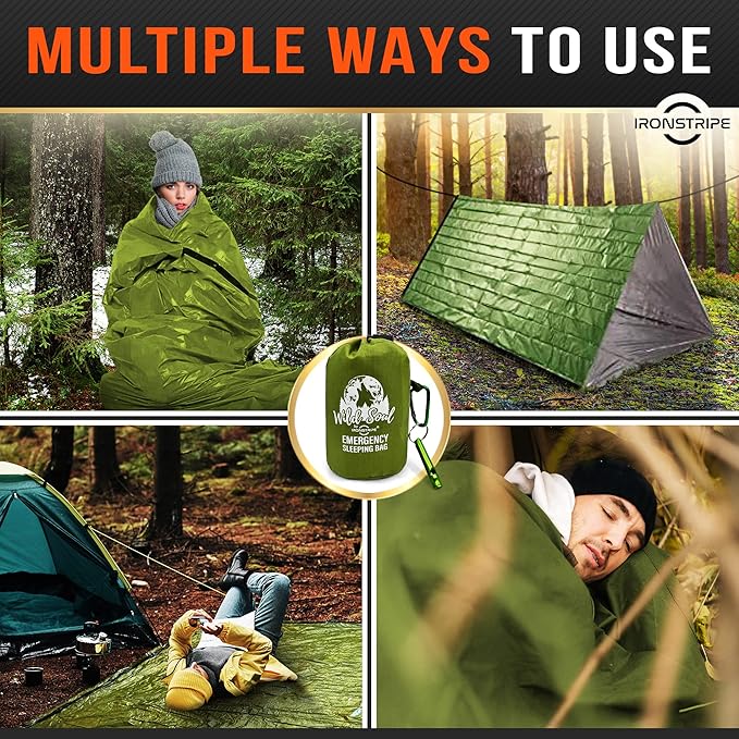 Bivy Sack Emergency Sleeping Bag – XL Waterproof Survival Sleeping Bag with Emergency Whistle, Built-in Hood & Thermal Mylar – Tear & Puncture-Resistant Emergency Bivy Bag