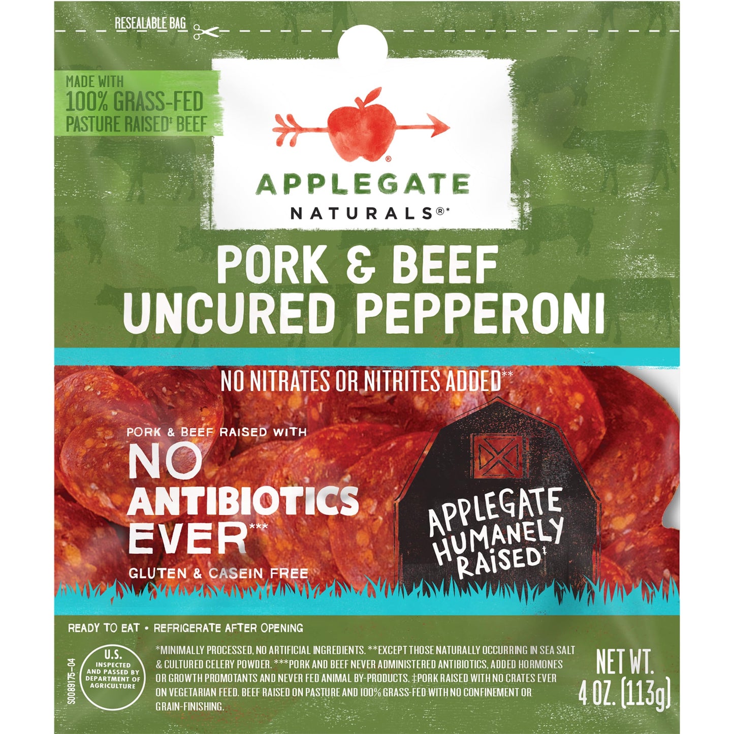 Applegate, Natural Uncured Pork & Beef Pepperoni, 4oz