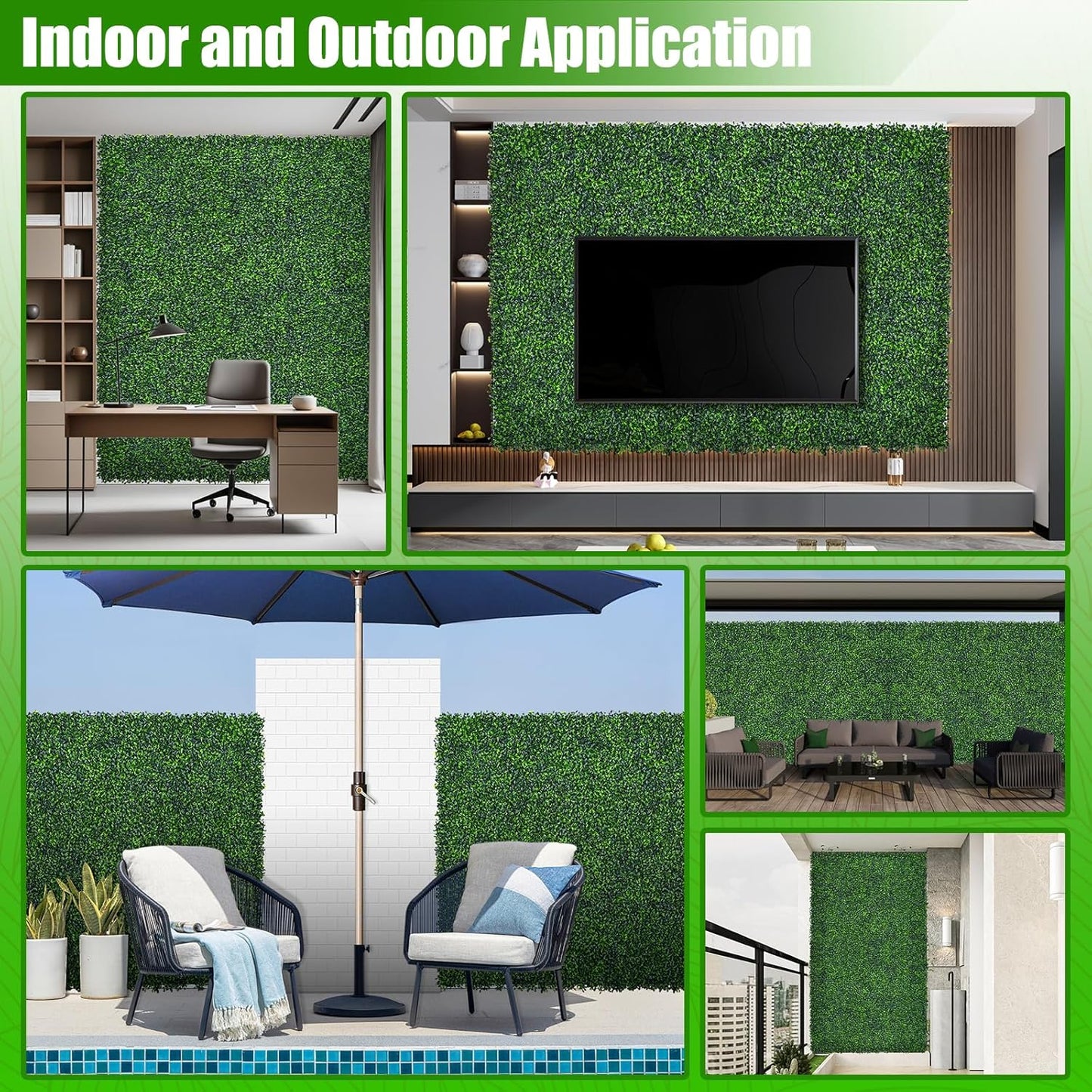 Artificial Boxwood Roll,60x120 in(50 sqft) UV-Anti Faux Ivy Grass Wall Backdrop for Balcony Privacy, Fake Grennery Wall Decor for Garden, Patio, Backyard