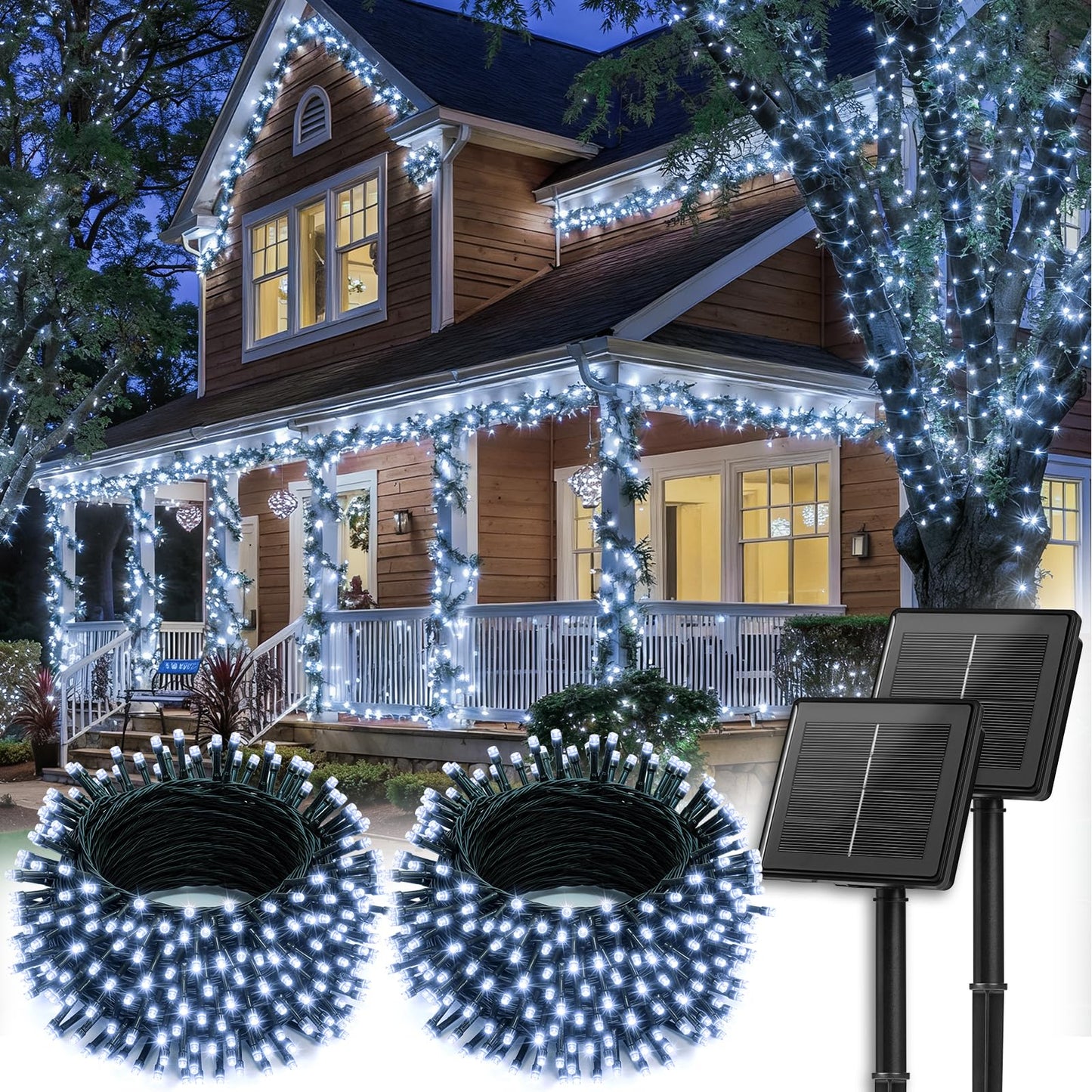 Brightown 2 Pack Solar String Lights Outdoor Total 144Ft 400 Led Twinkle Fairy Lights Waterproof With 8 Modes Auto On/Off For Patio Tree Garden Party Home Wedding Christmas Decorations (Cool White)