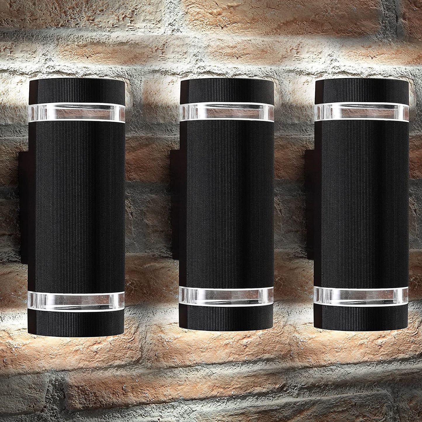 Rosykite Modern Outdoor Wall Sconce - ETL Listed 6000K White Up Down Light - Semi Cylinder Design, 3 Pack for Porch/Patio