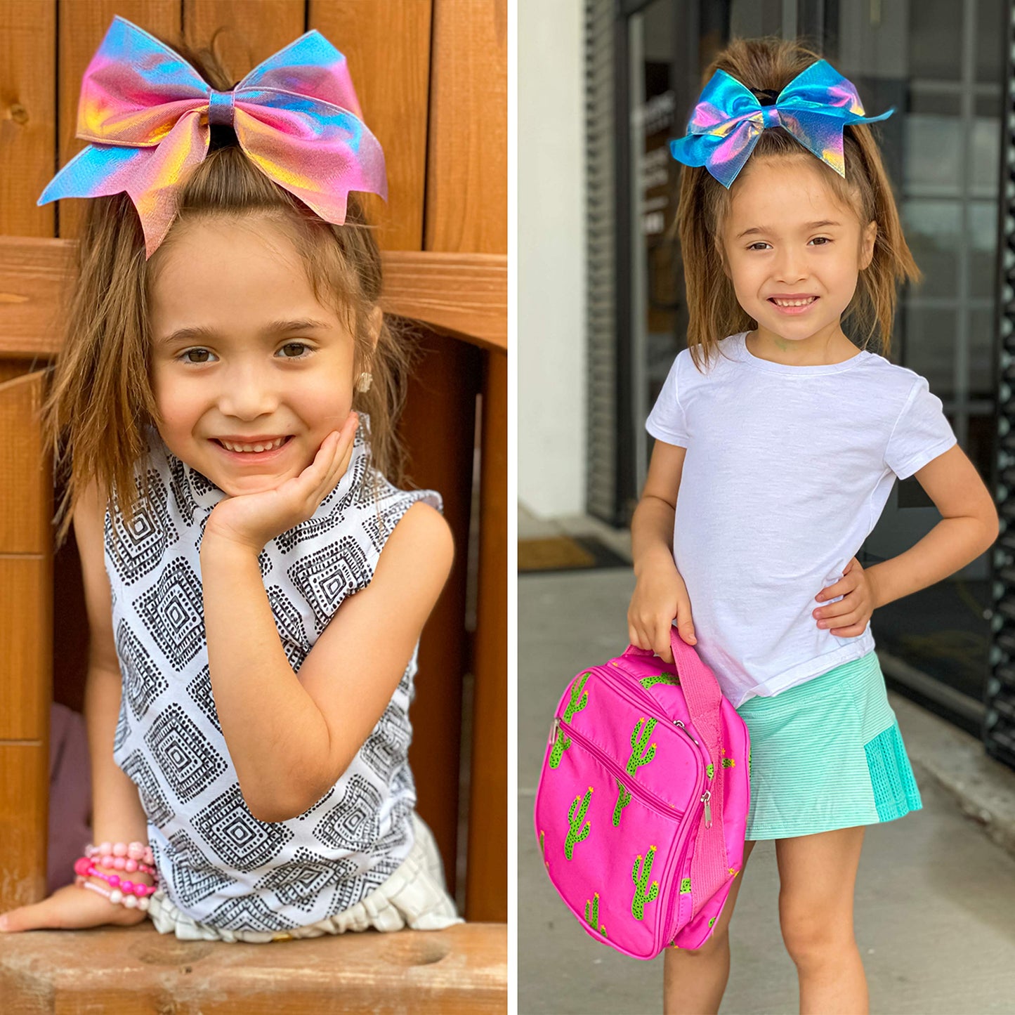 FROG SAC 4pcs Tie Dye Mermaid Hair Bows for Girls, Large Cheer Bow For Kids, Sparkly Cute Little Girl Hair Accessories, 6 Inches