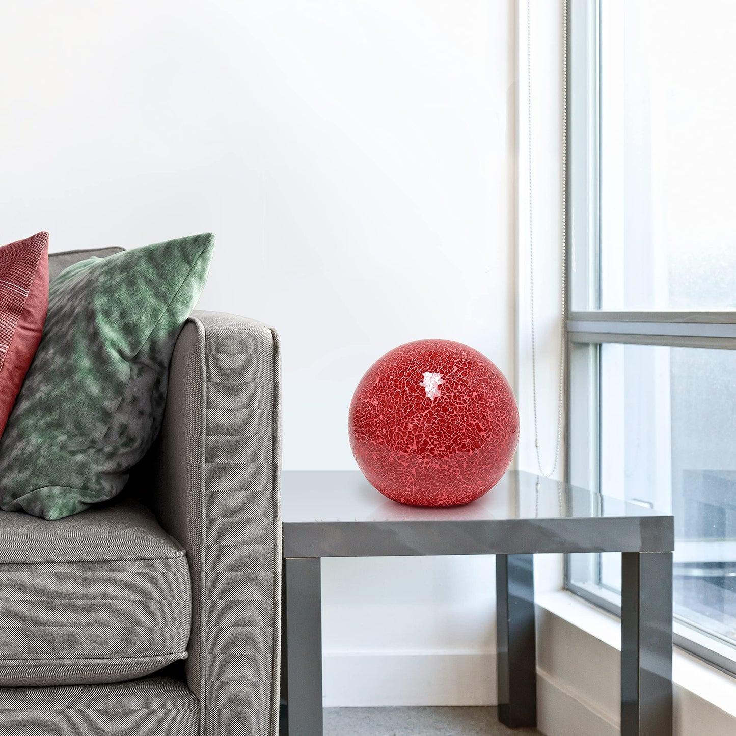 Simple Designs LT3302-RED Mosaic Stone Ball Table Lamp, Ceramic, 8inL x 8inW x 7.75inH, Red