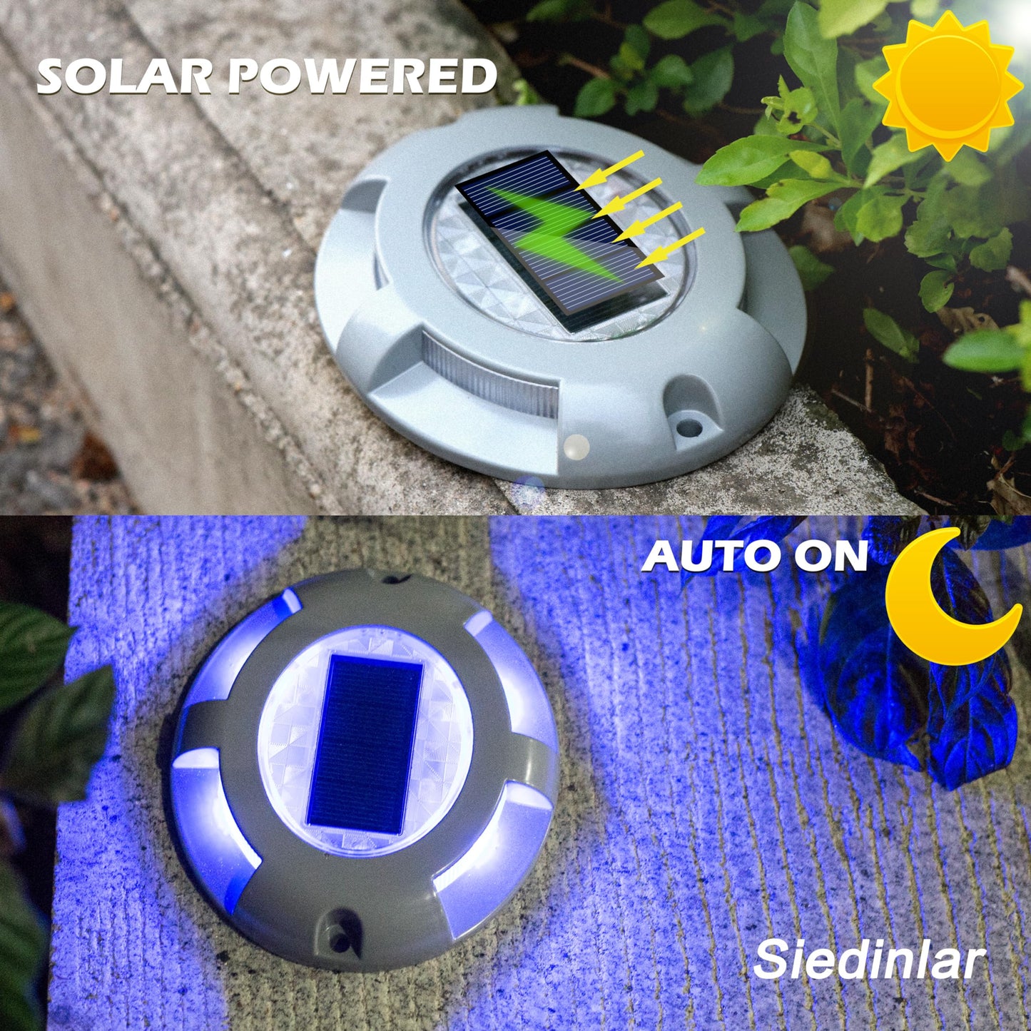 SIEDiNLAR Solar Deck Lights Driveway Dock Light LED Solar Powered Outdoor Waterproof Road Markers for Step Garden Sidewalk Stair Ground Pathway Yard 16 Pack (Blue)