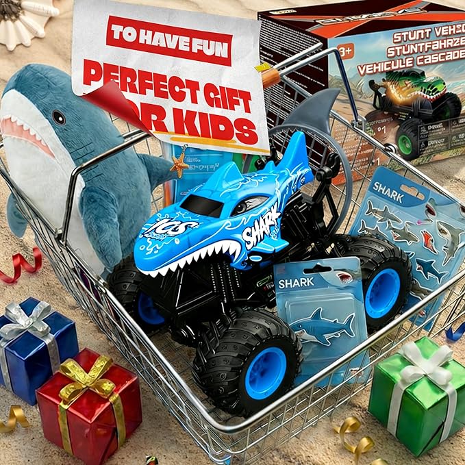 BEZGAR Monster Truck Toys - Remote Control Monster Truck with Light & Music, Dinosaur Toys for Kids, 1:20 Scale RC Truck with 360° Spins and Drifting, Remote Control Car for Boys (Blue)