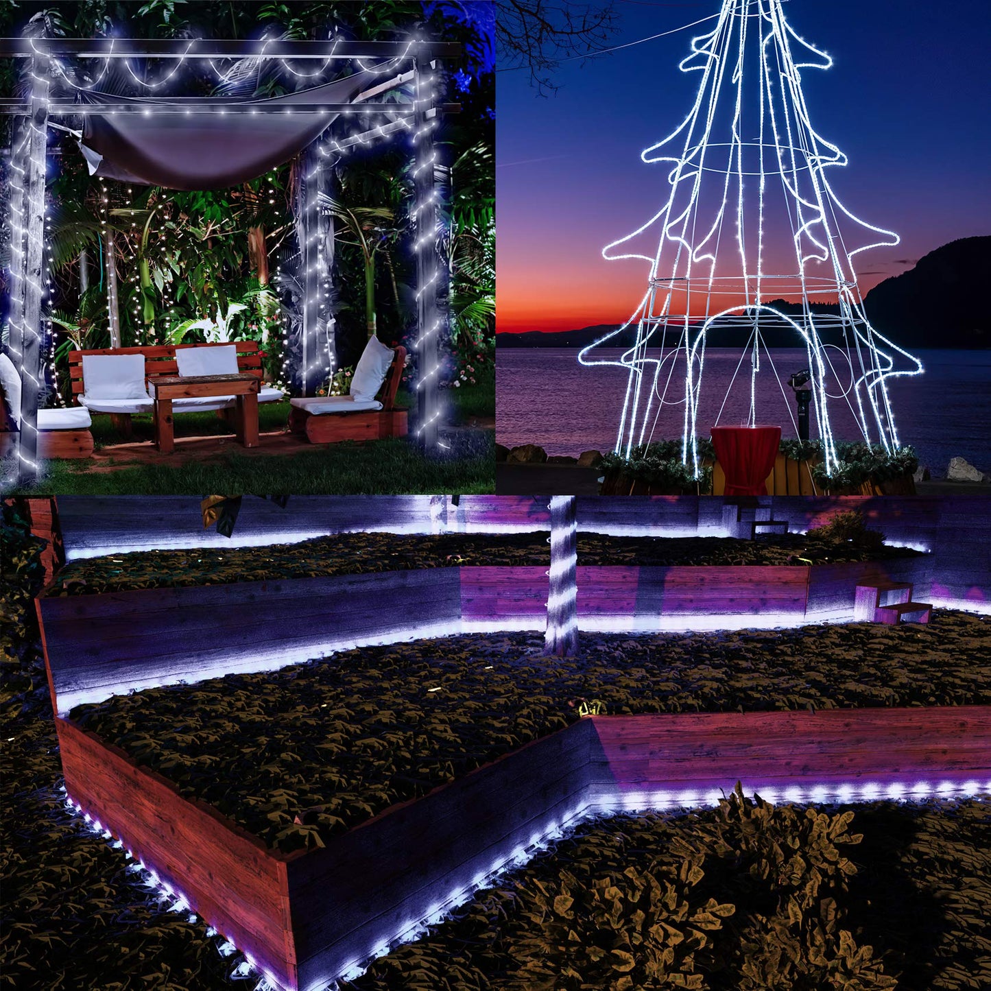 KerKoor Solar Powered LED Rope Lights - 40FT, 100 LED, Waterproof, Cool White, for Garden, Camping, Wedding Decor