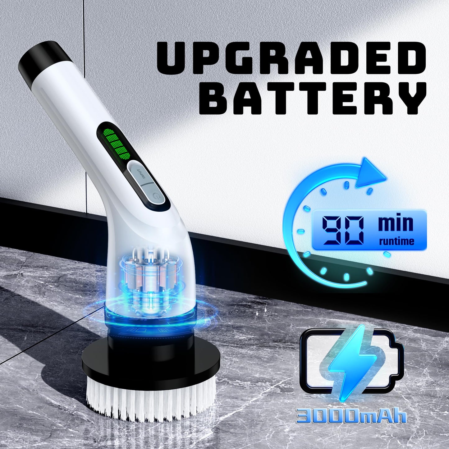 VigorDay Electric Spin Scrubber - Cordless Bathroom Scrubber with 7 Brush Heads - Dual Speed IPX7 Waterproof Power Scrubber for Heavy-Duty Bathtub, Glass, Tile, and Car Cleaning (White)