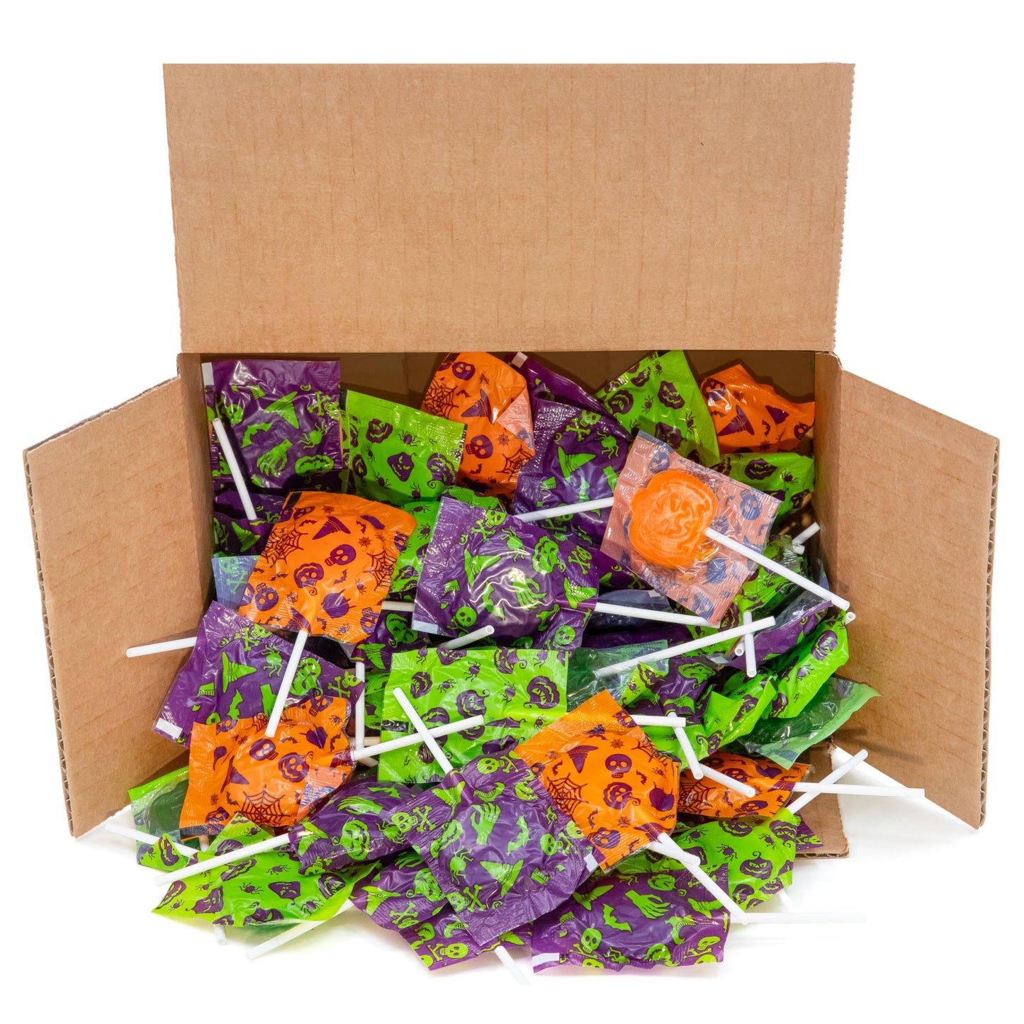 Halloween Lollipops - 2 Pound Box - Halloween Candy Bulk - Individually Wrapped Pumpkin Suckers - Trick or Treat Candy - Assorted Fruit Flavors - Blue Raspberry Apple Orange