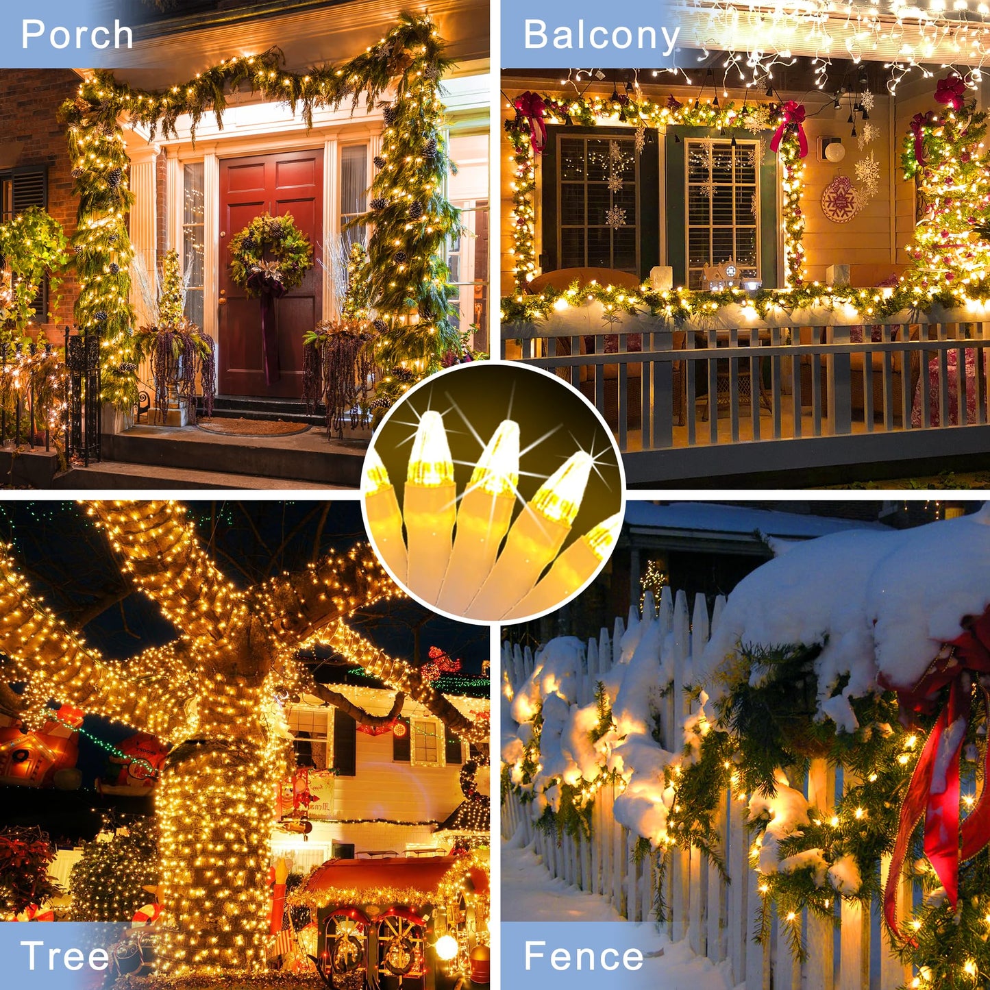 200 Led 66Ft Christmas String Lights Indoor Outdoor 8 Modes Christmas Fairy Lights With Timer & Momory Ip44 Waterproof Christmas Tree Lights For Xmas Patio Yard Fence Balcony Garden (Warm White)