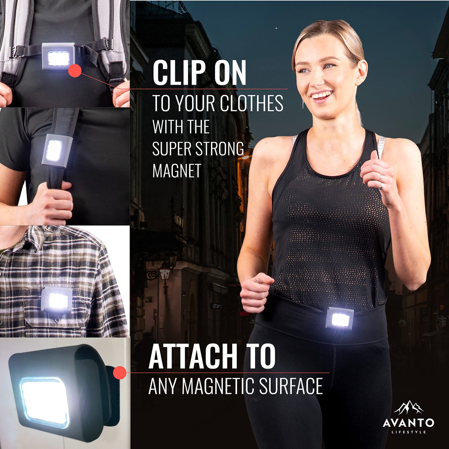 Avanto Clip On Running Light 200 Lumen USB Rechargeable Black 2-pack, Model Dogcollarlight
