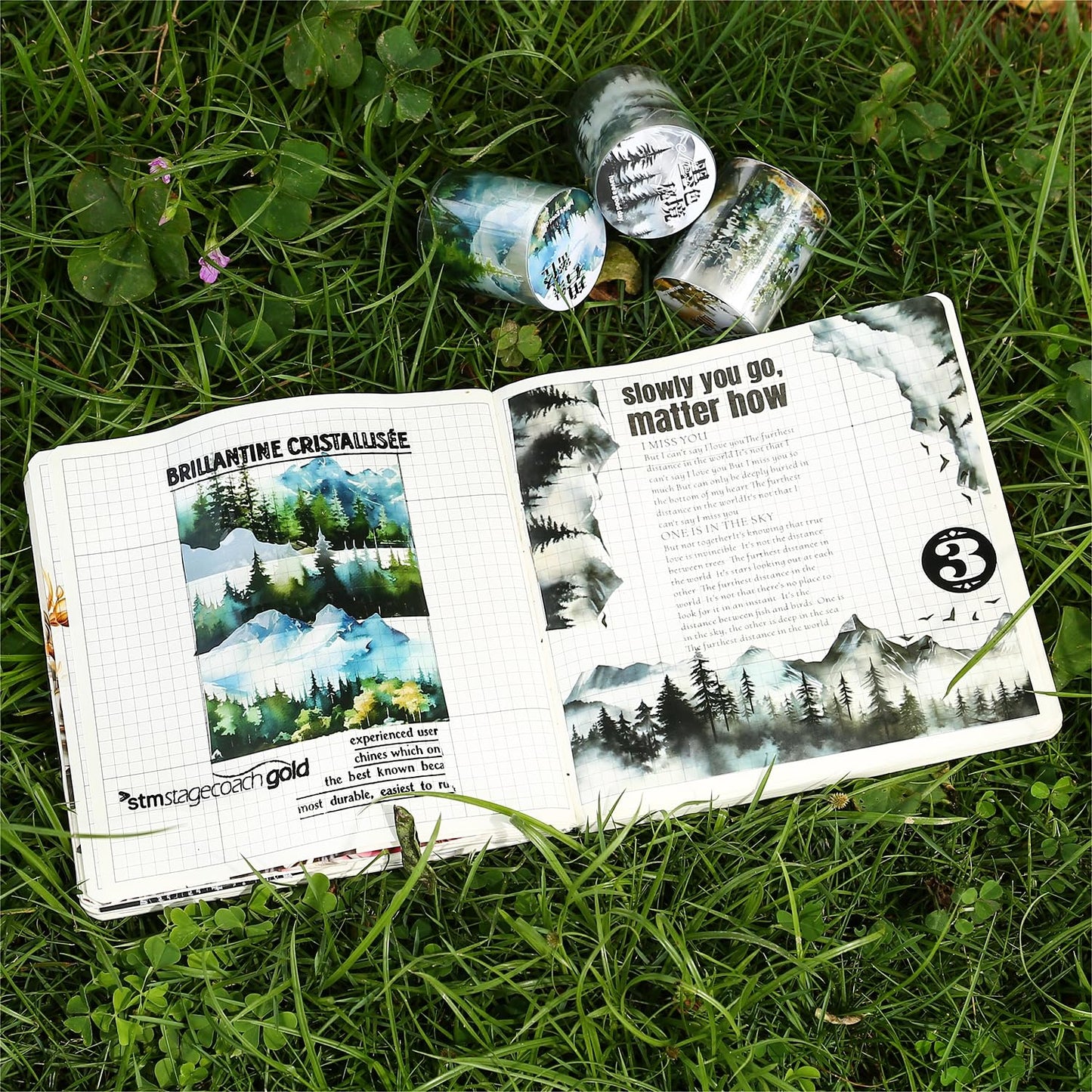 Mountain PET Tapes Set, 6 Rolls of Nature Ephemera for Junk Journaling, Scrapbooking, Crafting, DIY Projects, Diaries, and Art Supplies