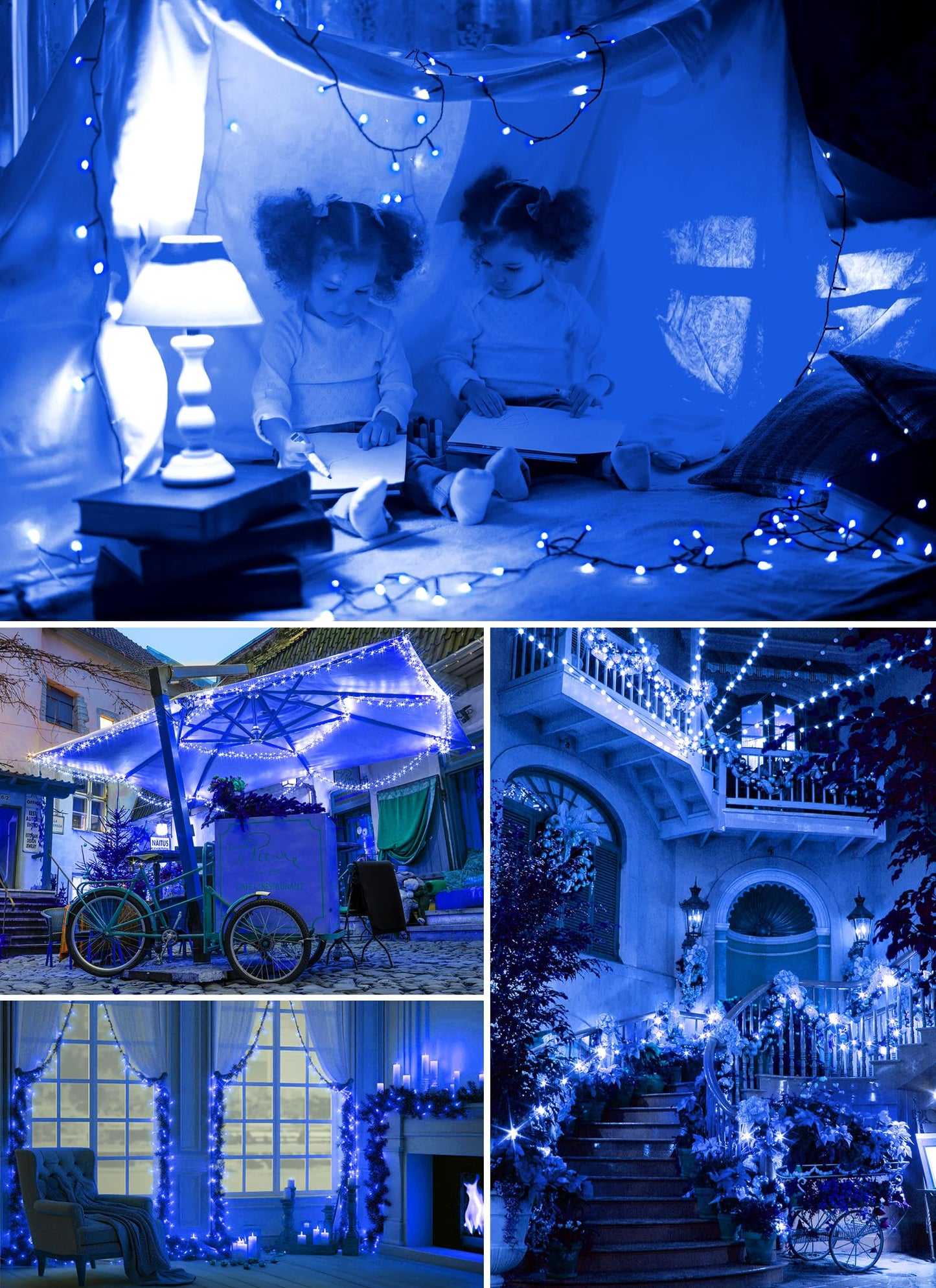 2-Pack 400Led 170Ft Total Solar Outdoor Lights Ip65 Waterproof Solar Powered Lights With 8 Lighting Modes For Party Garden Yard Home Holiday Tree Decoration Lighting Blue