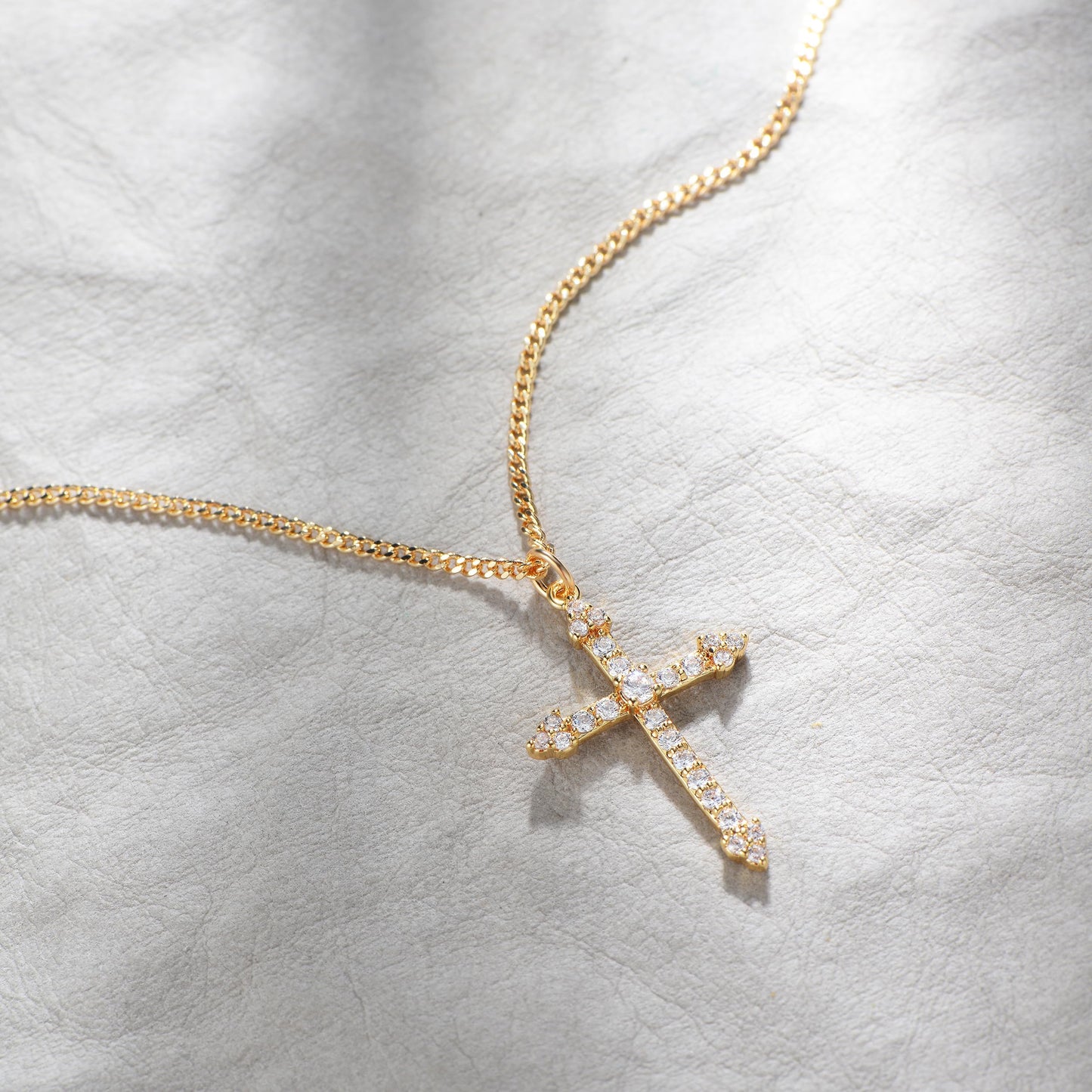 Fettero 14K Gold Plated Cross Necklace, Cross Faith Zircon Blank Pendant Dainty Chain Simple Tiny Jewelry Gift for Women