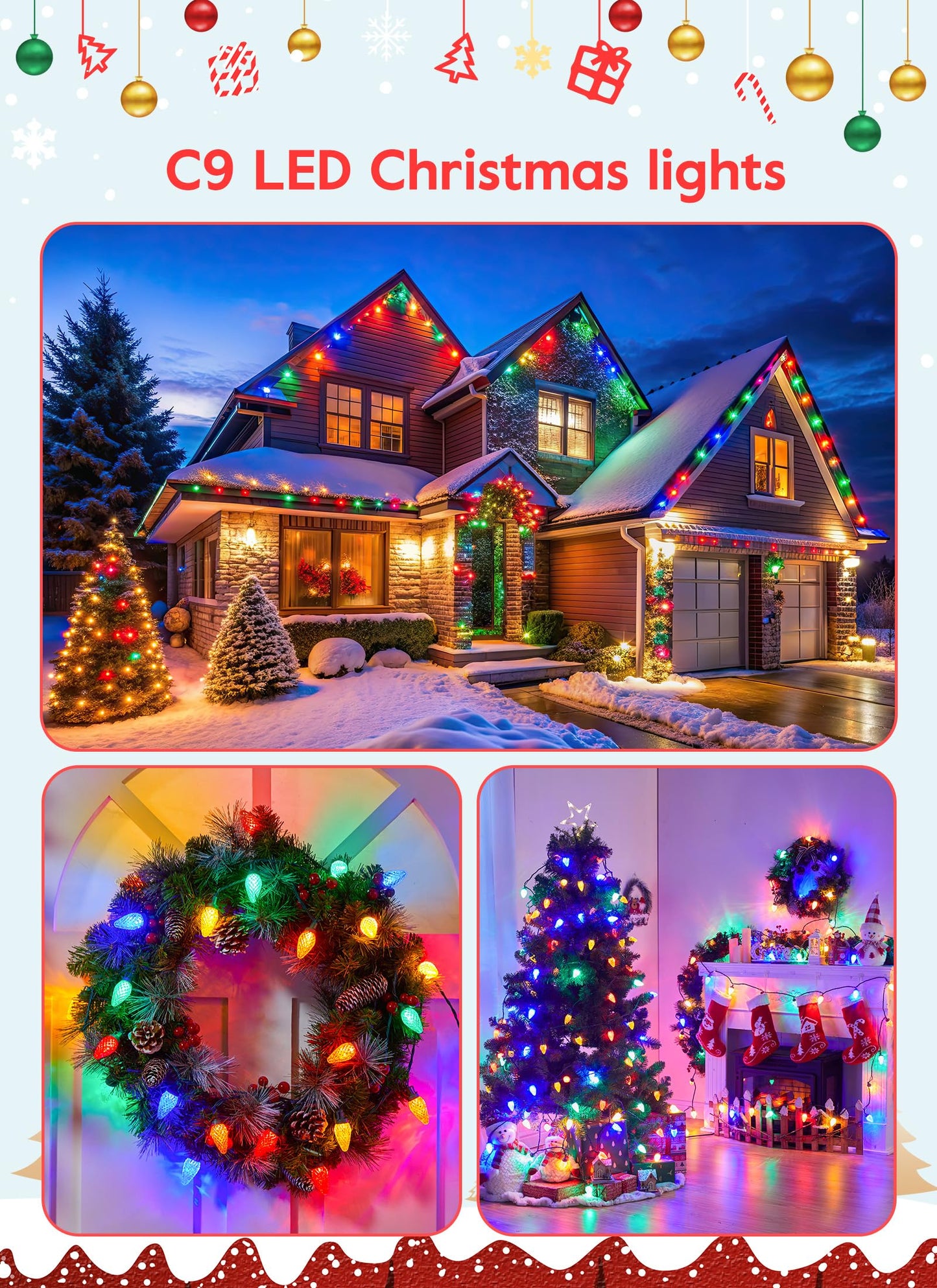 C9 Christmas Lights Outdoor 114 Feet 150 Led C9 String Lights With Timer & 8 Light Modes Waterproof Commercial Grade Connectable Christmas Tree Lights For Indoor Outside Roofline Patio Multicolor