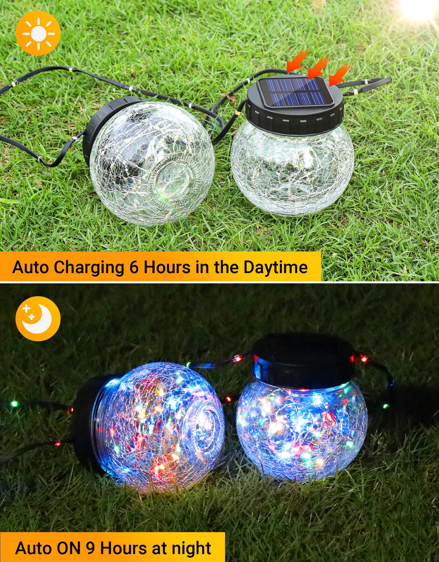 Partphoner Solar Lights Outdoor Waterproof 12-Pack Solar Powered Hanging Lantern ed Glass Hanging Globes For Yard Decor Christmas Decoration Shepherd Hook Garden Tree Ornaments Rgb