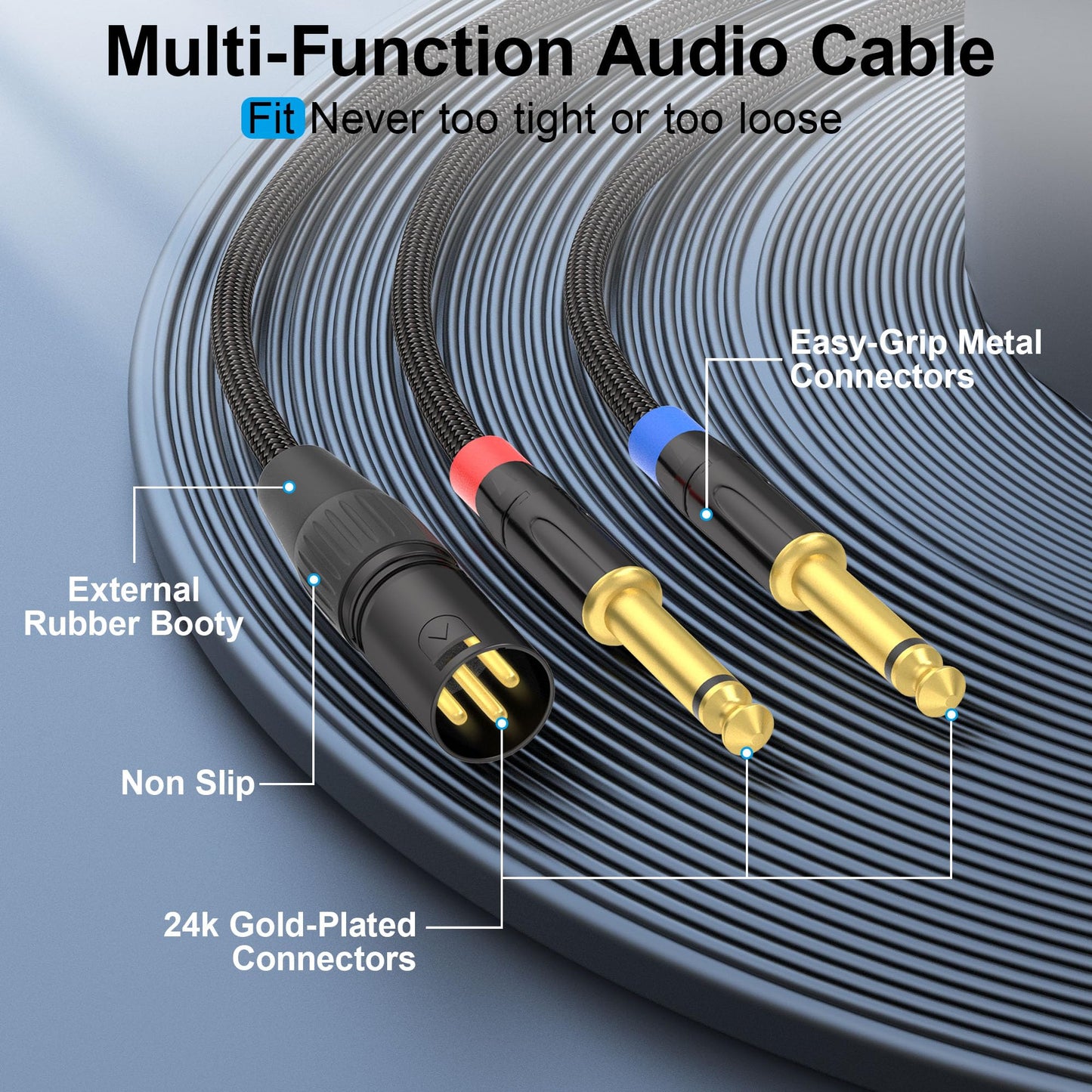 Xlr Male To Dual 1/4 Inch Ts Y Splitter Cable 6Ft, Dual Shielding Braided Mic Adapter Cord, Balanced Xlr To 2 Mono 1/4 Ts Aud