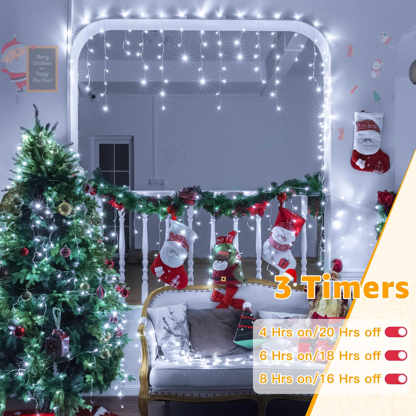 Ollny Cool White Icicle Lights, 594 Led Christmas Lights, 49Ft, Waterproof With Remote, 8 Modes, Model Hg-29V595Bc