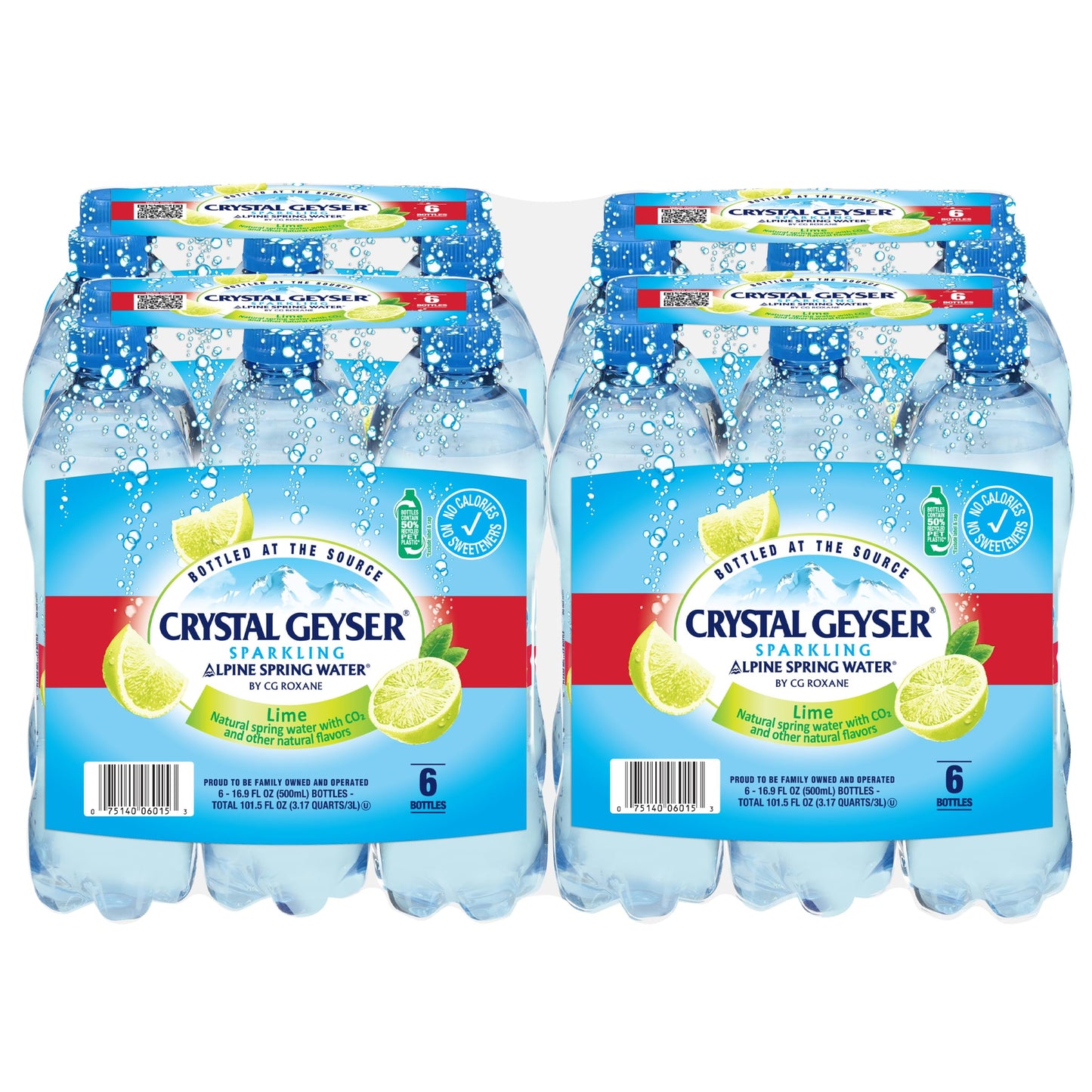 Crystal Geyser Sparkling Lime Alpine Natural Spring Water, 24-Pack, 16.9oz Bottles, Zero Calories and No Sweeteners, Naturally F