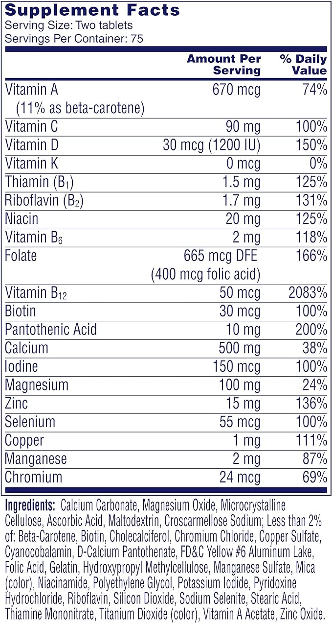 ONE A DAY Proactive 65+, Mens & Womens Multivitamin, Supplement with Vitamin A, Vitamin C, Vitamin D, and Zinc for Immune Health Support*, Calcium, Folic Acid & More, Tablet 150 Count (Pack of 2)