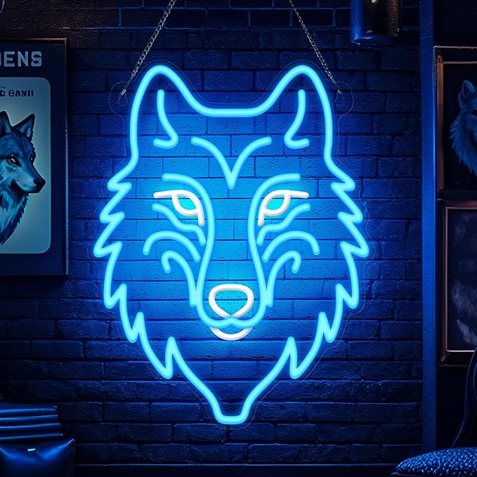 Wolf Neon Light, Dimmable LED Wolf Animal Neon Wall Sign USB Powered, Decorations for Bedroom Living Room Game Room Man Cave Home Birthday Gift for Boys Men
