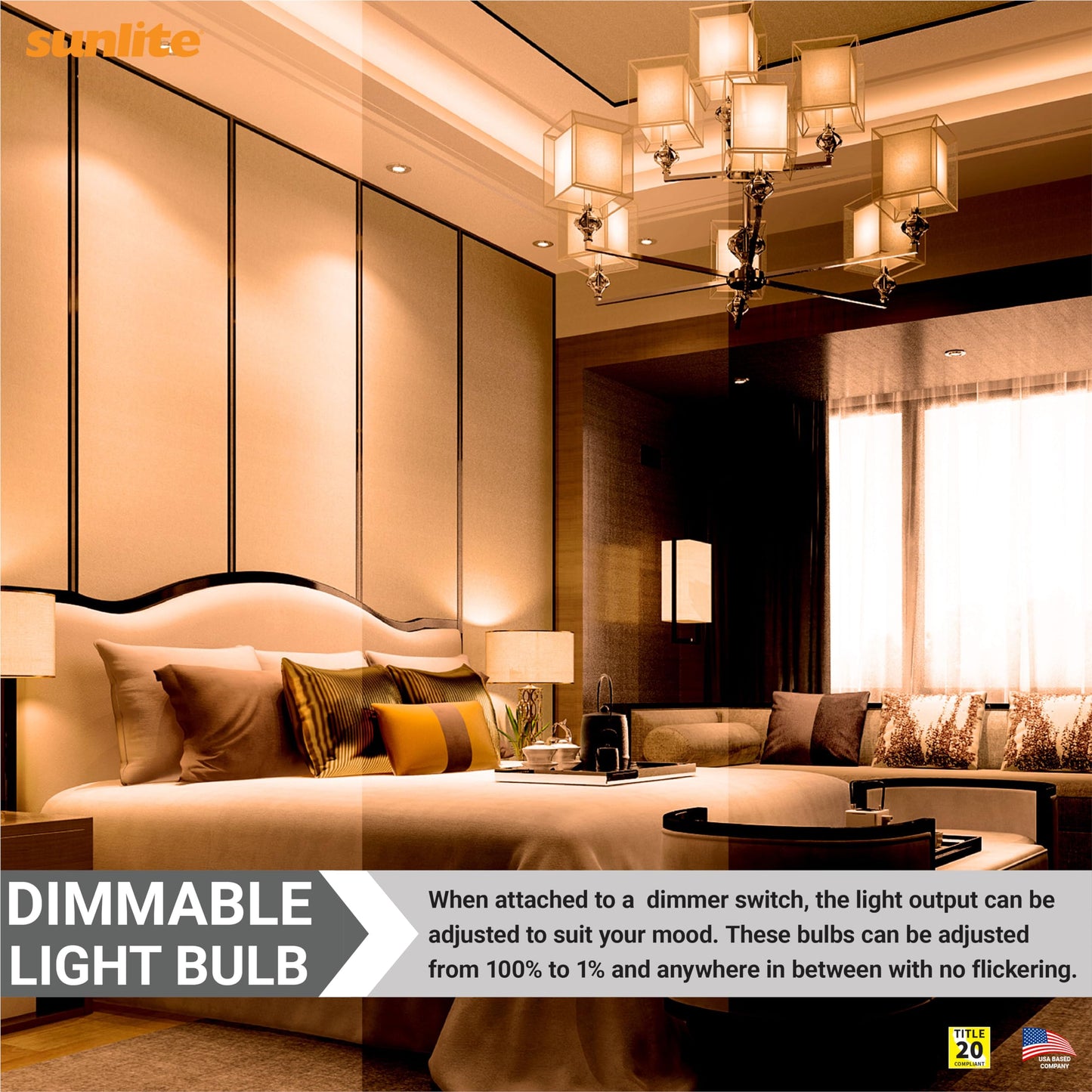 Sunlite Flame Tip Chandelier Light Bulbs, E12 Candelabra Base, 120V, Dimmable, 2600K Warm White, Glass, 1 Pack