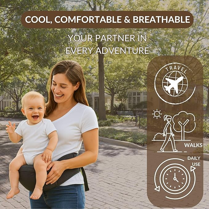 Baby Carrier with Hip Seat β Adjustable Waistband, Safety Harness & Storage Pockets β Detachable Shoulder Strap β Foldable Design for Newborns & Toddlers β Comfortable & Compact