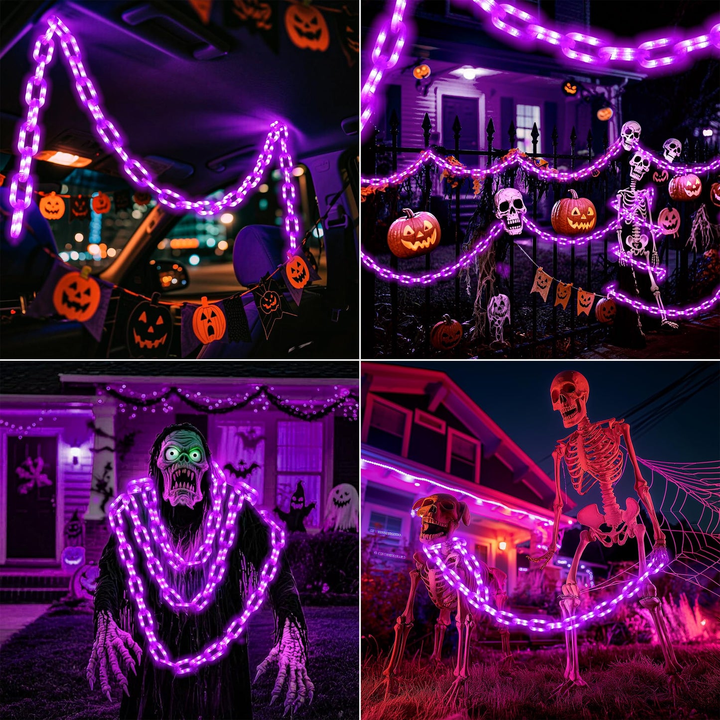 Joomer Battery Operated Halloween Lights Outdoor 9.5 Ft 160 Led Waterproof Halloween Decorative Plastic Chain String Lights 8 Lighting Modes And Timer Function Suitable For Outdoor Indoor (Purple)