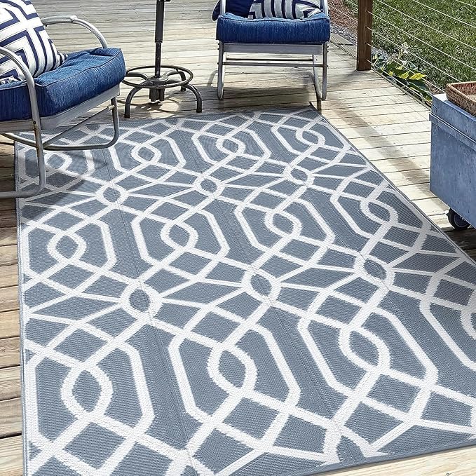 wikiwiki Outdoor Rug, 6x9ft Waterproof Reversible Mat Indoor Outdoor Rugs Carpet, Small Area Rug Plastic Straw Rug for Patio Deck Balcony Pool RV Camping Beach Picnic, Grey, Rugscape Series