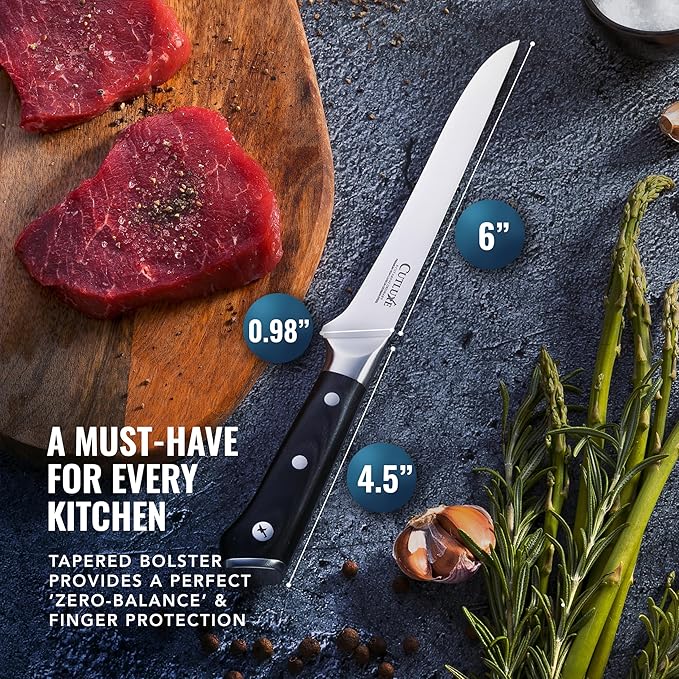 Cutluxe Boning Knife – 6" Razor Sharp Fillet Knife – High Carbon German Steel – Full Tang Ergonomic Handle Design, Grilling Gifts for Men – Artisan Series
