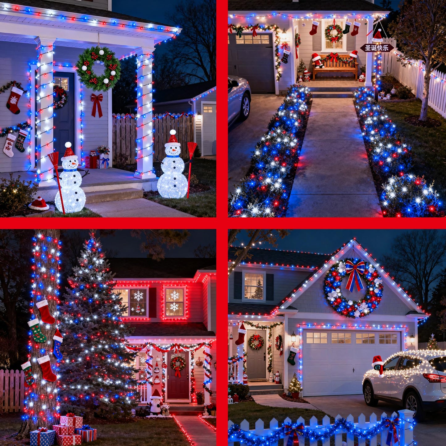 1500Led Christmas Lights Outdoor Use 470Ft 12 Modes Red Blue And White Led String Lights With Timer Dimmable Waterproof Christmas Tree Lights For Xmas Patio Yard Fence Balcony Garden Decor