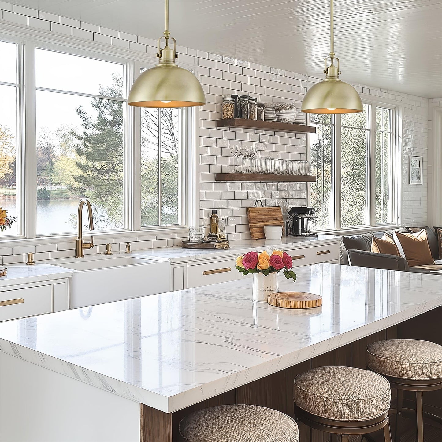 Kira Home Pendant Light, 9in Adjustable Length, Brushed Brass Finish, Model RV-CP215-9751-AB