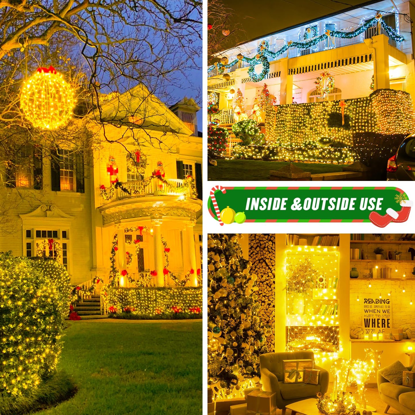 JMEXSUSS Net Lights Outdoor, 200 LED, 9.8ft x 6.6ft, Warm White, 8 Modes, Model EXS-N-0200, Christmas Decoration