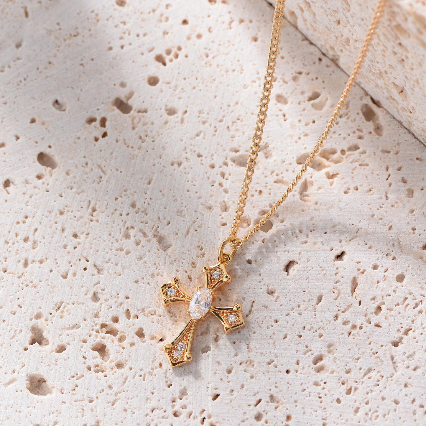 14K Gold Plated Cross Necklace, Cross Faith CZ Pendant Dainty Chain Simple Tiny Zircon Jewelry Gift for Women