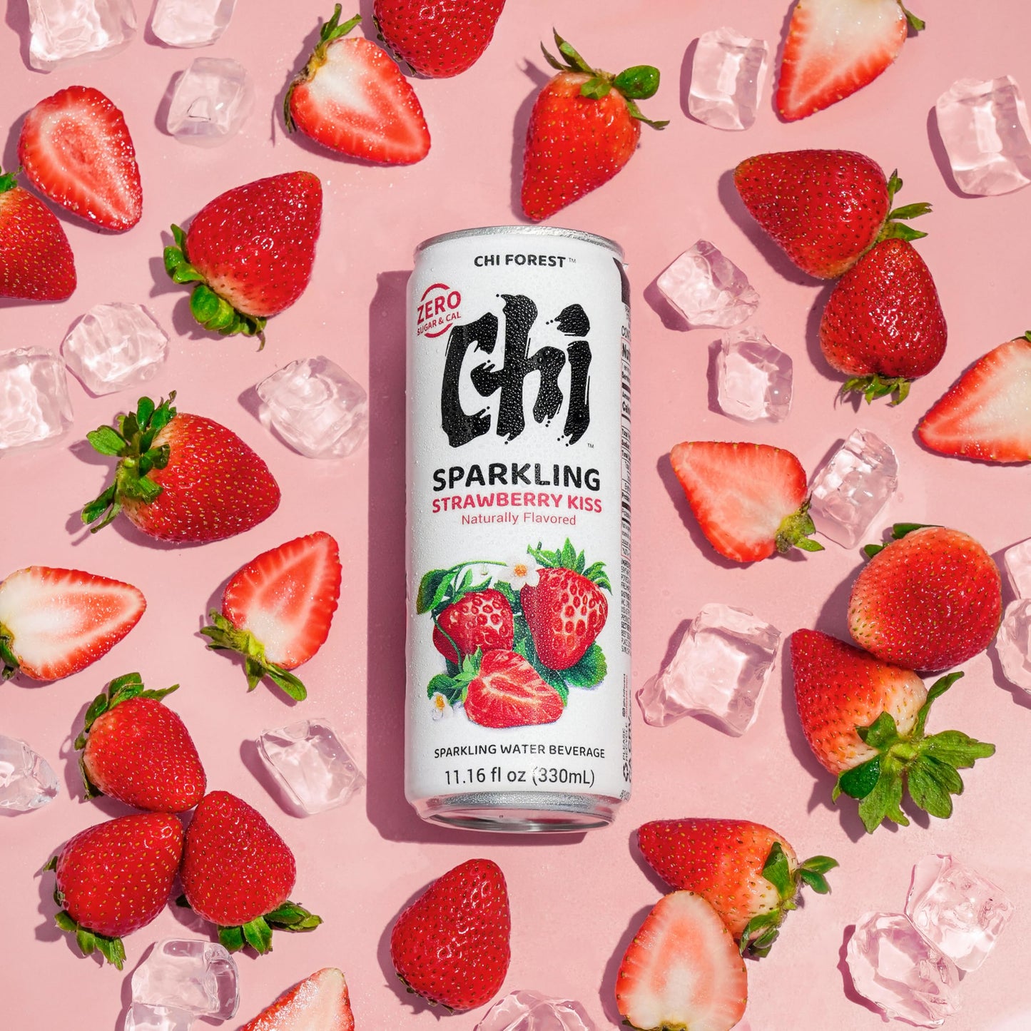 CHI FOREST Strawberry Sparkling Water Beverage Zero Sugar Drinks Zero Artificial Flavor 11.16 fl oz Cans (Pack of 24)
