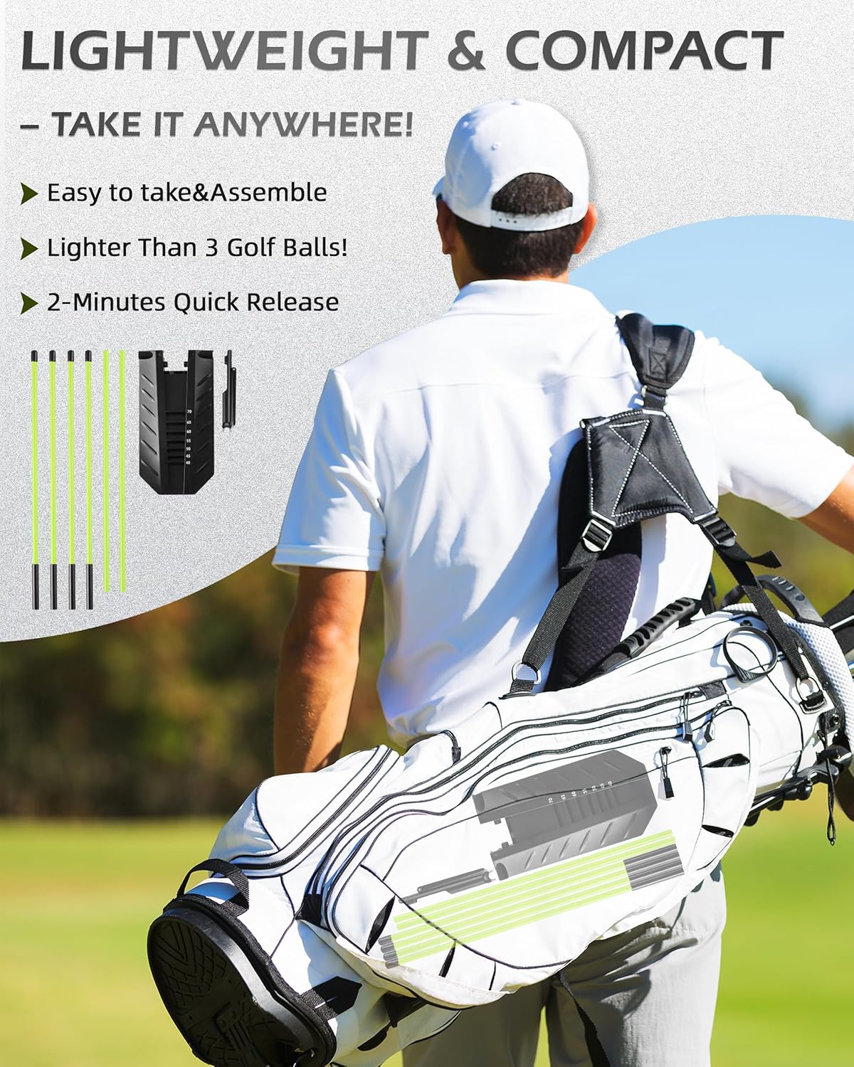 Golf Alignment Stick, Golf Swing Trainer with Angle Plate/Holder Sets, Posture Corrector Golf Trainging Aid, Swing Plane Trainer for Aiming, Putting, Swing/Golf Practice Tools